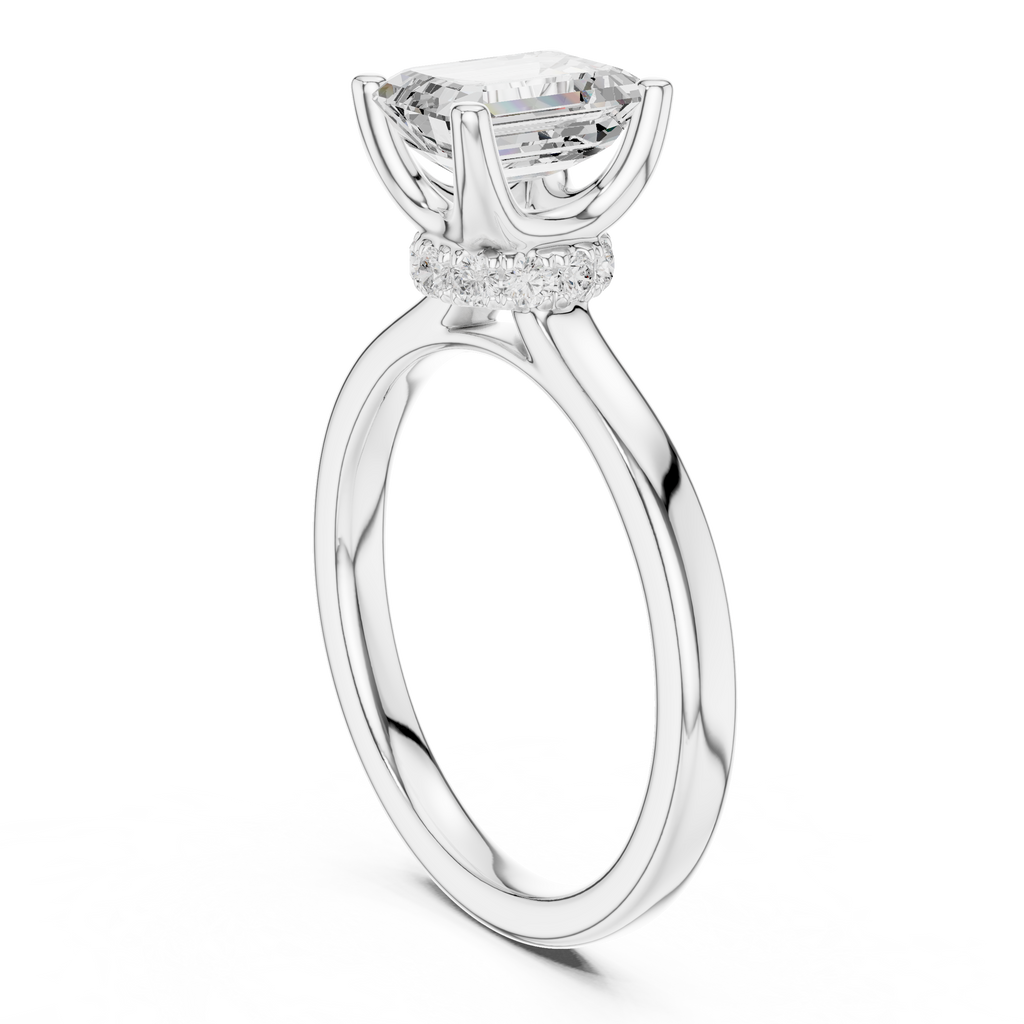 1.50 CT Emerald Cut Solitaire Diamond Engagement Ring with Hidden Halo