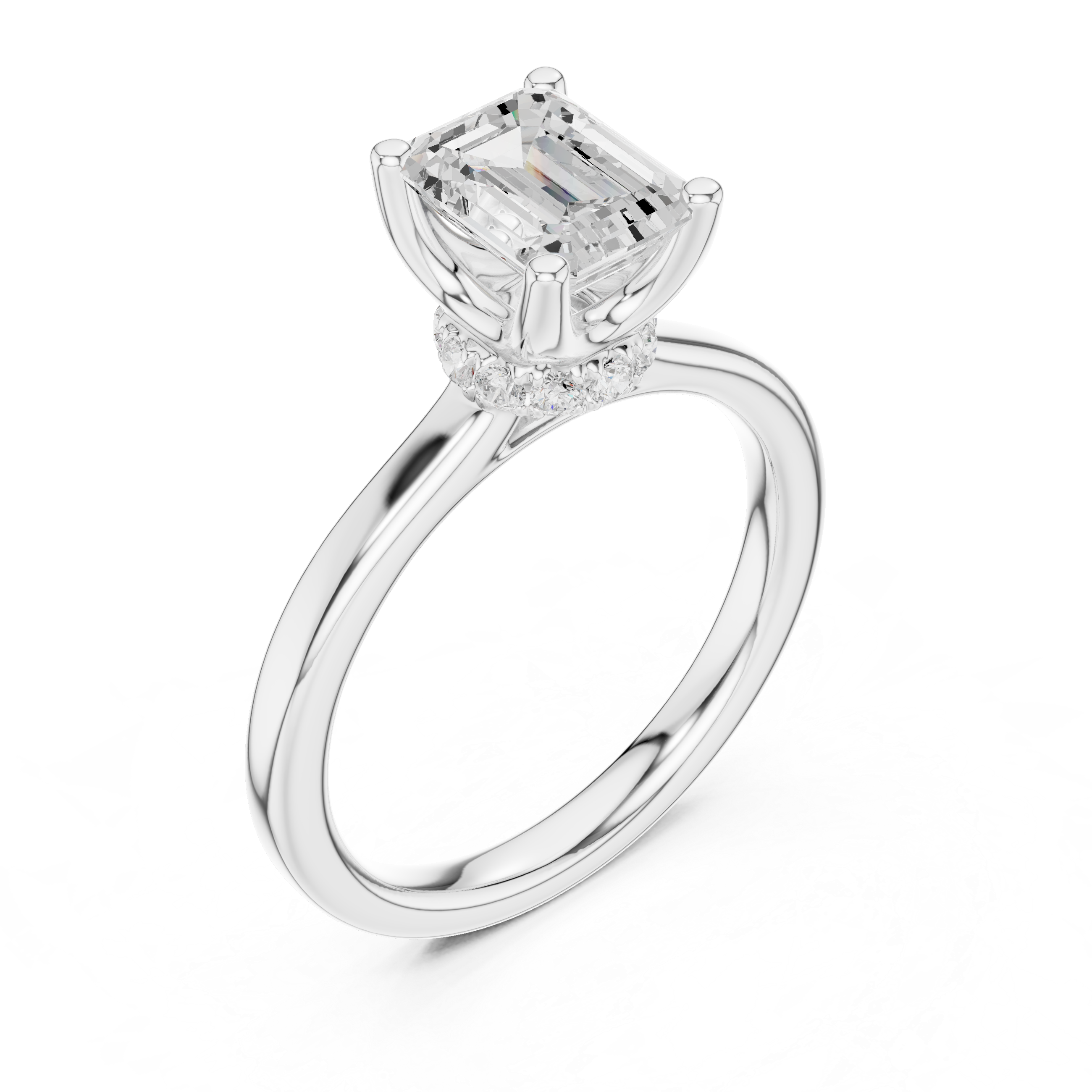 1.50 CT Emerald Cut Solitaire Diamond Engagement Ring with Hidden Halo