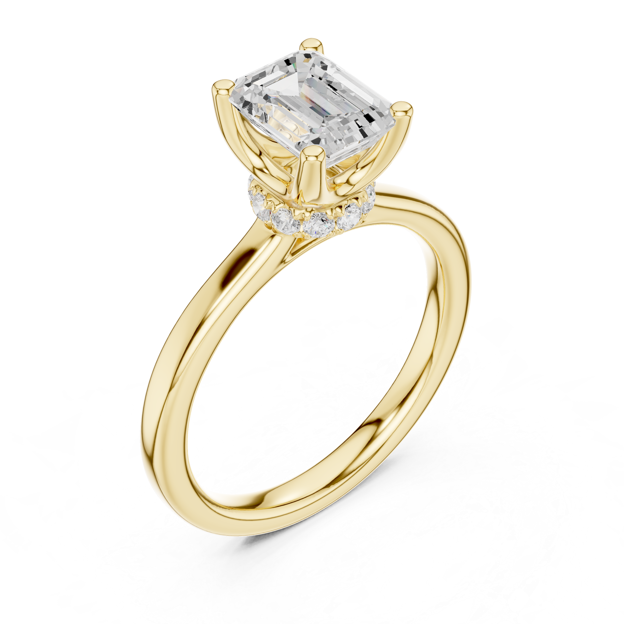 1.50 CT Emerald Cut Solitaire Diamond Engagement Ring with Hidden Halo