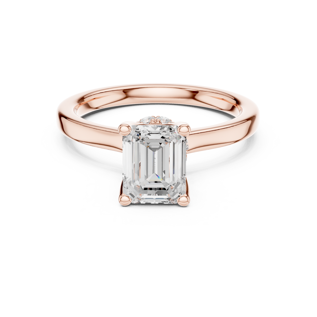 1.50 CT Emerald Cut Solitaire Diamond Engagement Ring with Hidden Halo