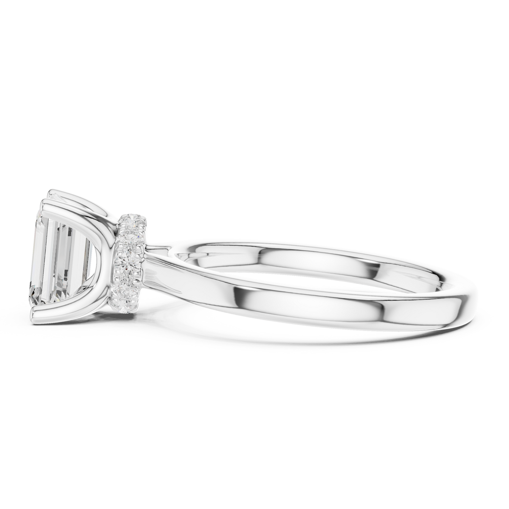 1.50 CT Emerald Cut Solitaire Diamond Engagement Ring with Hidden Halo