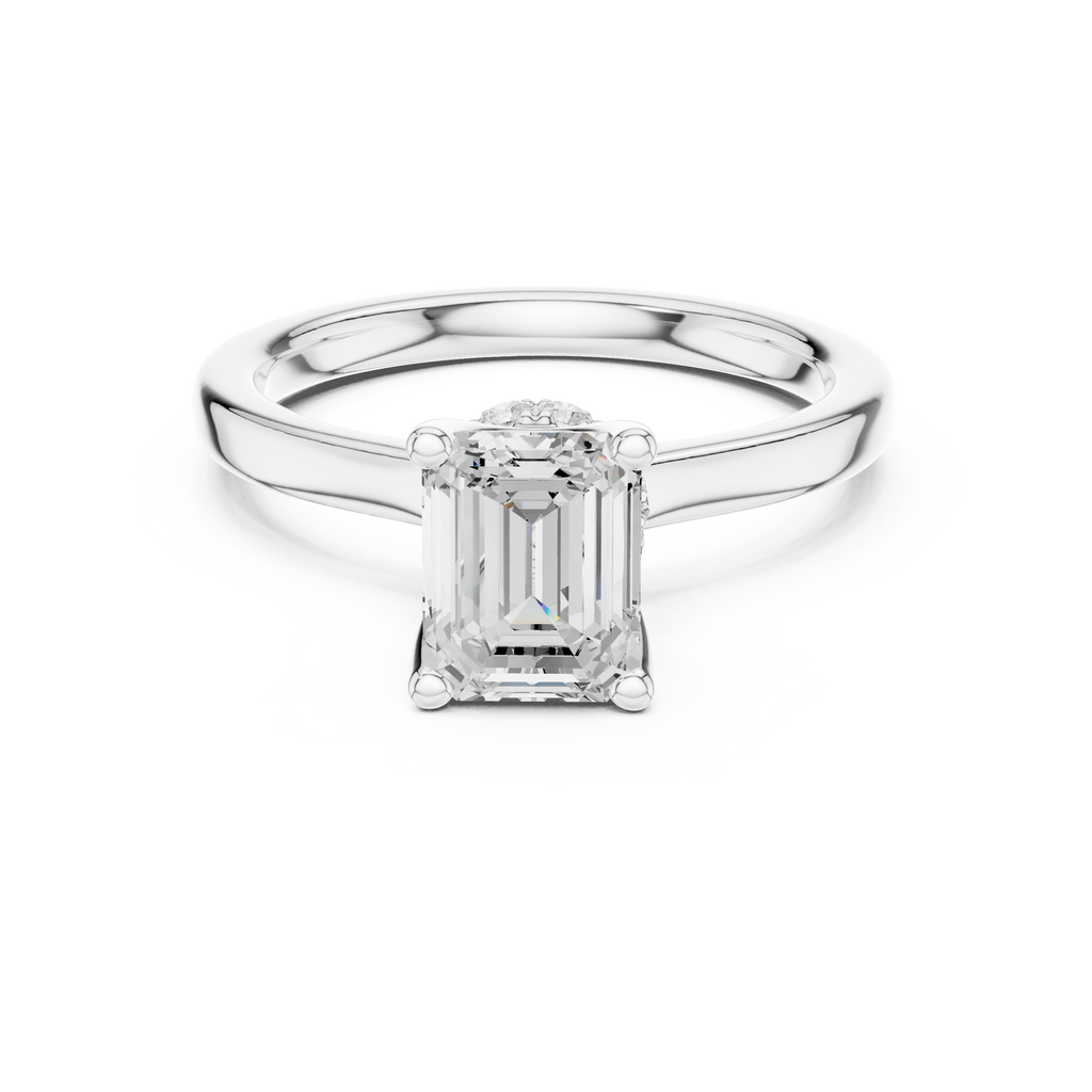 1.50 CT Emerald Cut Solitaire Diamond Engagement Ring with Hidden Halo