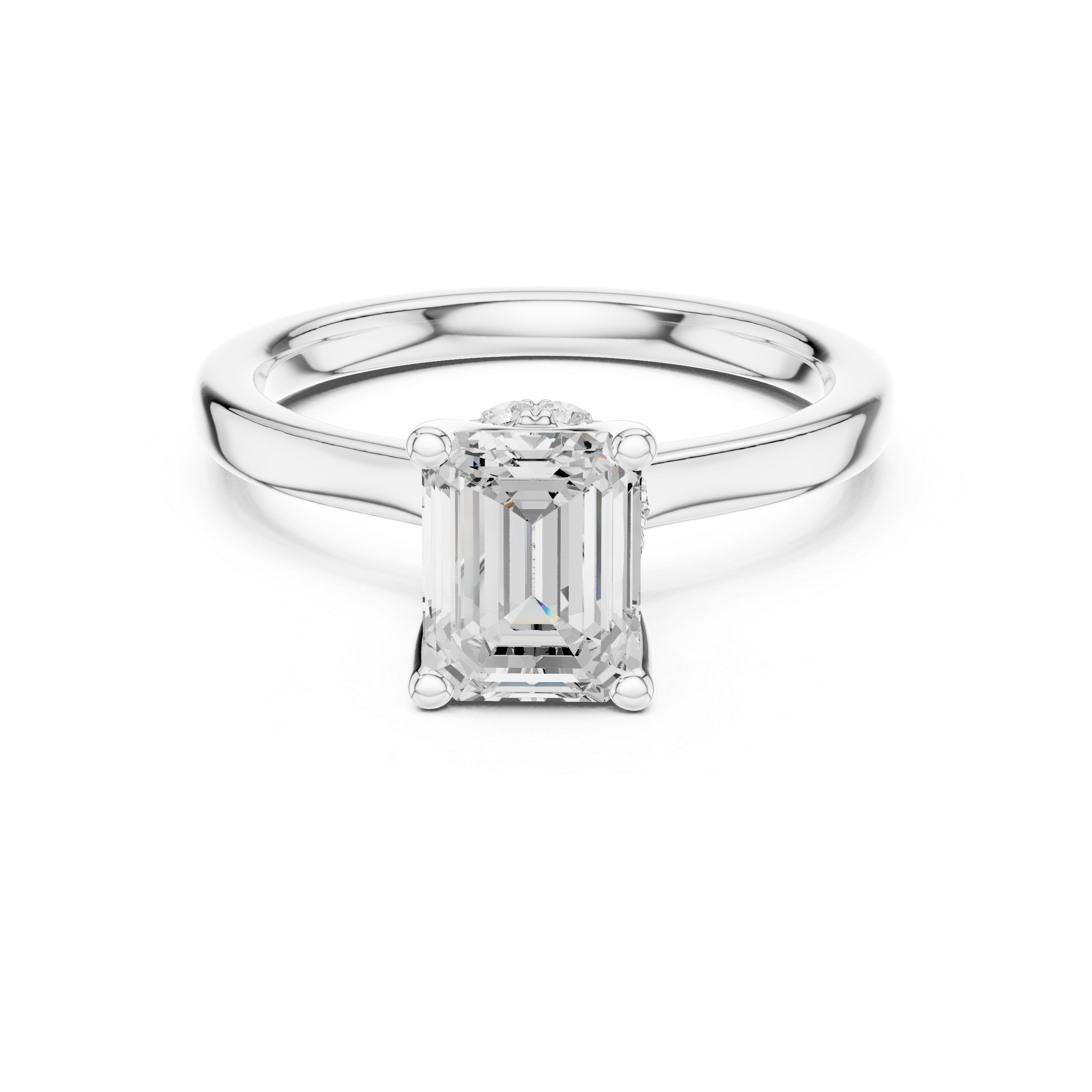 1.50 CT Emerald Cut Solitaire Diamond Engagement Ring with Hidden Halo