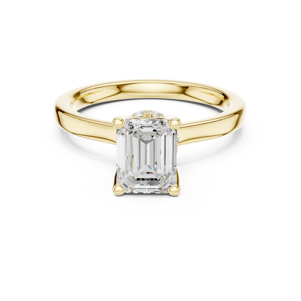 1.50 CT Emerald Cut Solitaire Diamond Engagement Ring with Hidden Halo