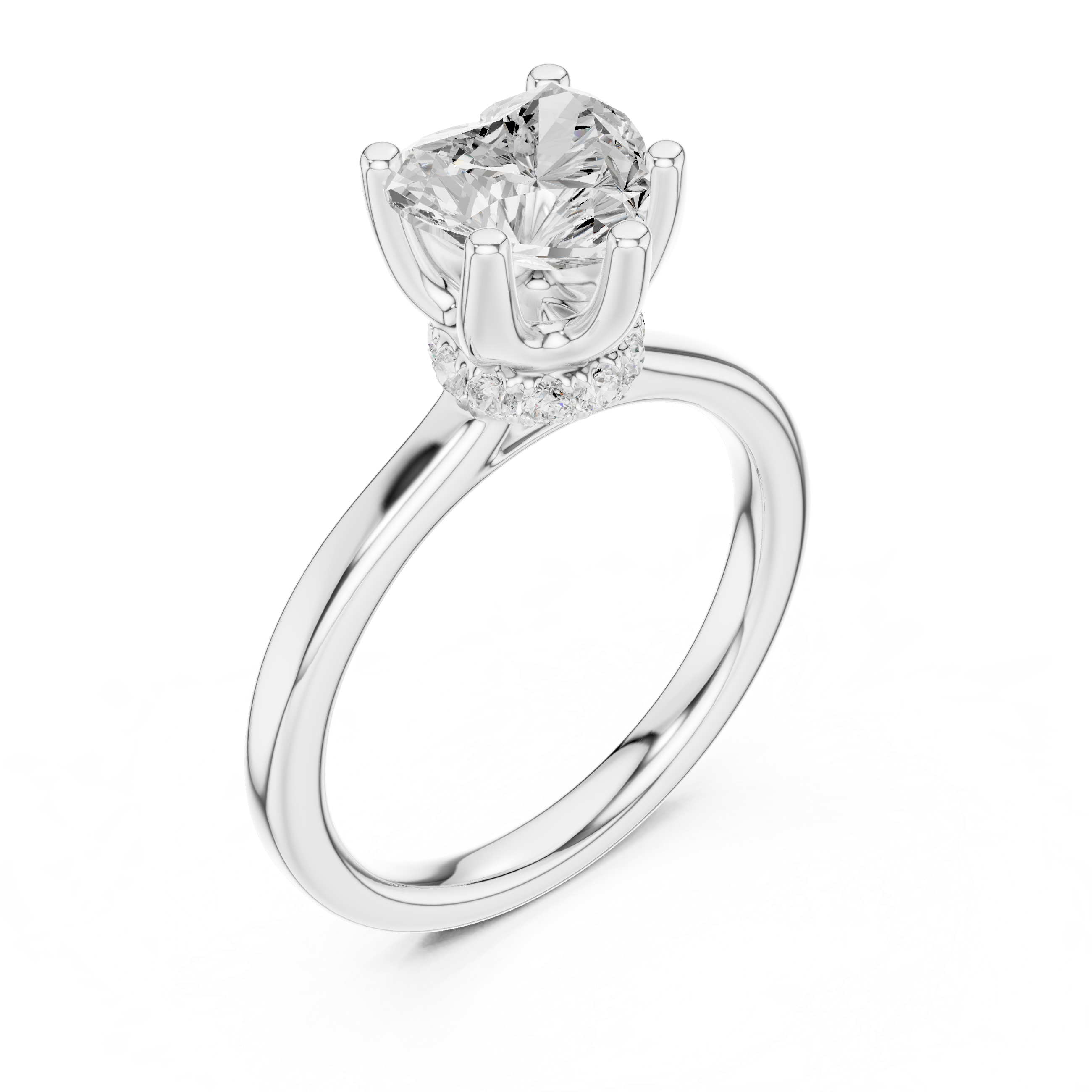 1.50 CT Heart Cut Solitaire Diamond Engagement Ring with Hidden Halo