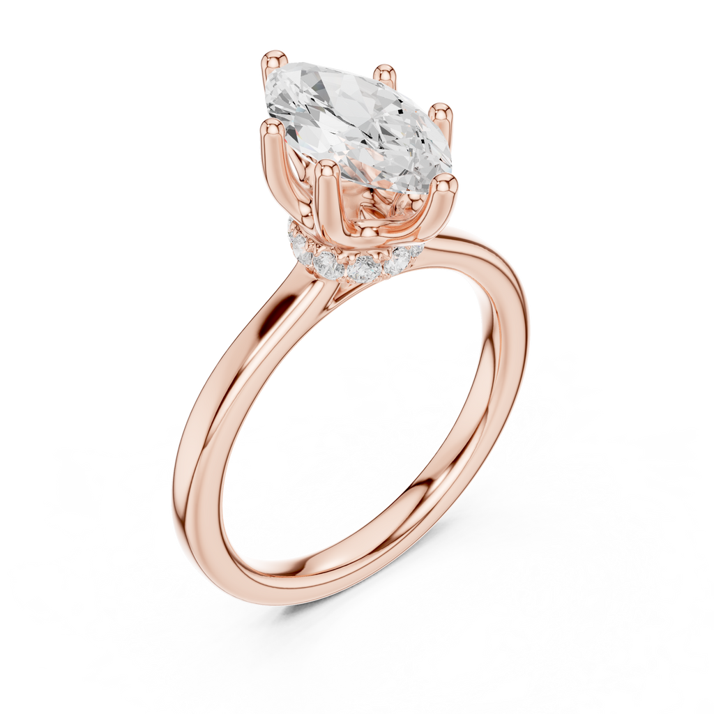 1.50 CT Marquise Cut Solitaire Diamond Engagement Ring with Hidden Halo