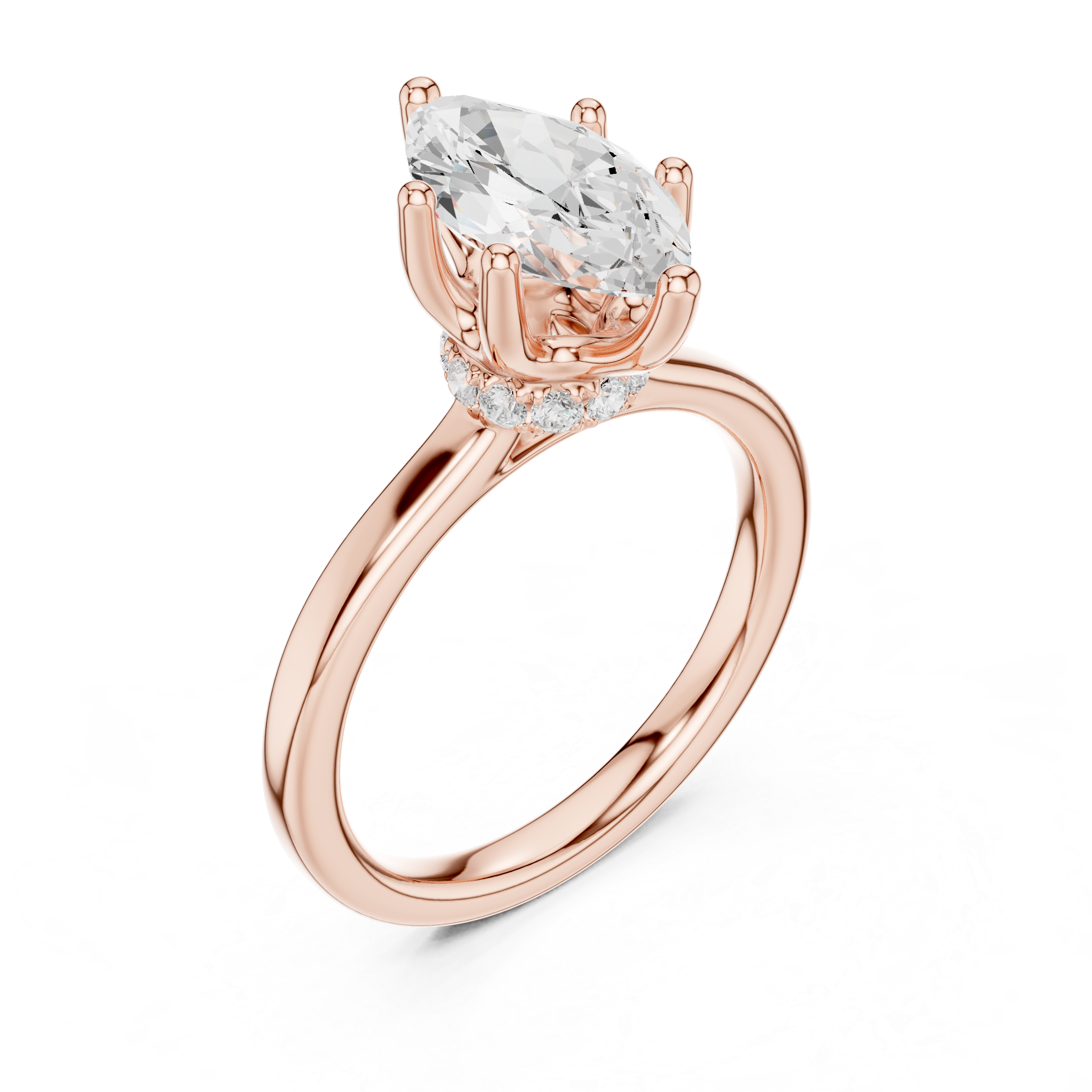1.50 CT Marquise Cut Solitaire Diamond Engagement Ring with Hidden Halo