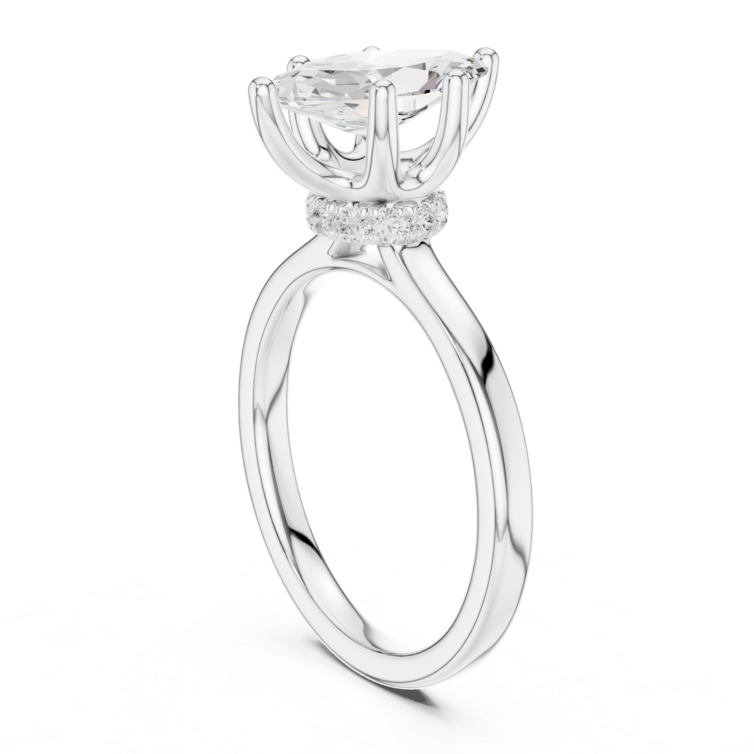 1.50 CT Marquise Cut Solitaire Diamond Engagement Ring with Hidden Halo