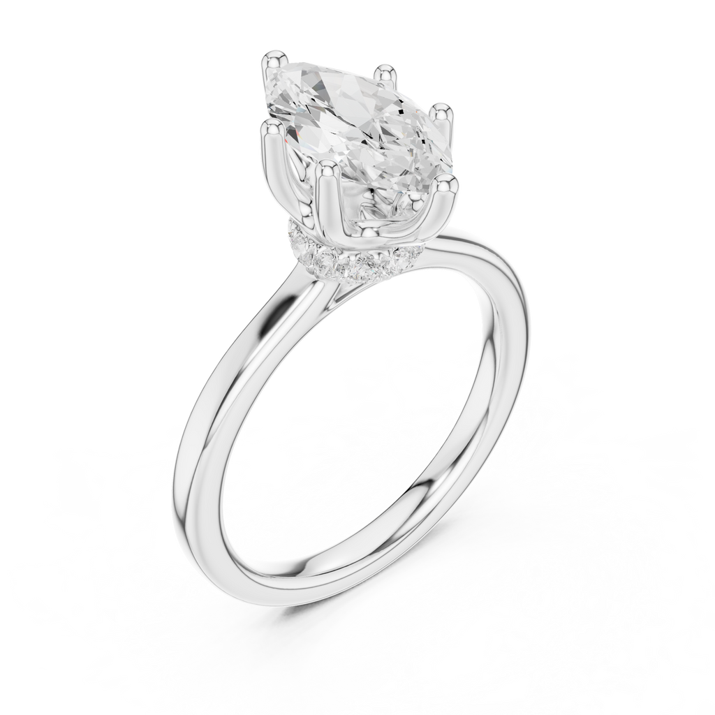 1.50 CT Marquise Cut Solitaire Diamond Engagement Ring with Hidden Halo