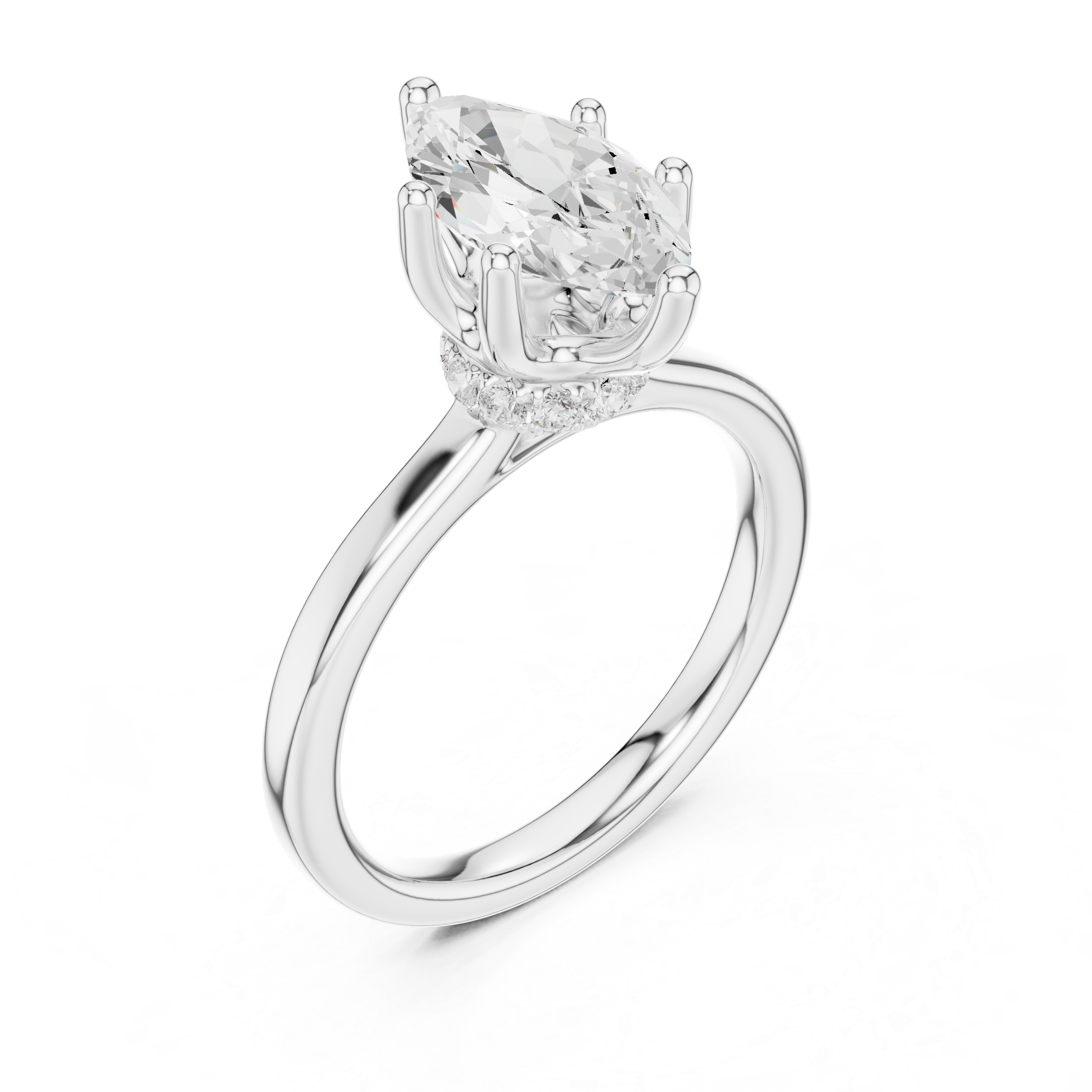 1.50 CT Marquise Cut Solitaire Diamond Engagement Ring with Hidden Halo