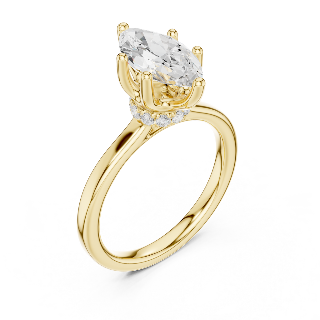 1.50 CT Marquise Cut Solitaire Diamond Engagement Ring with Hidden Halo