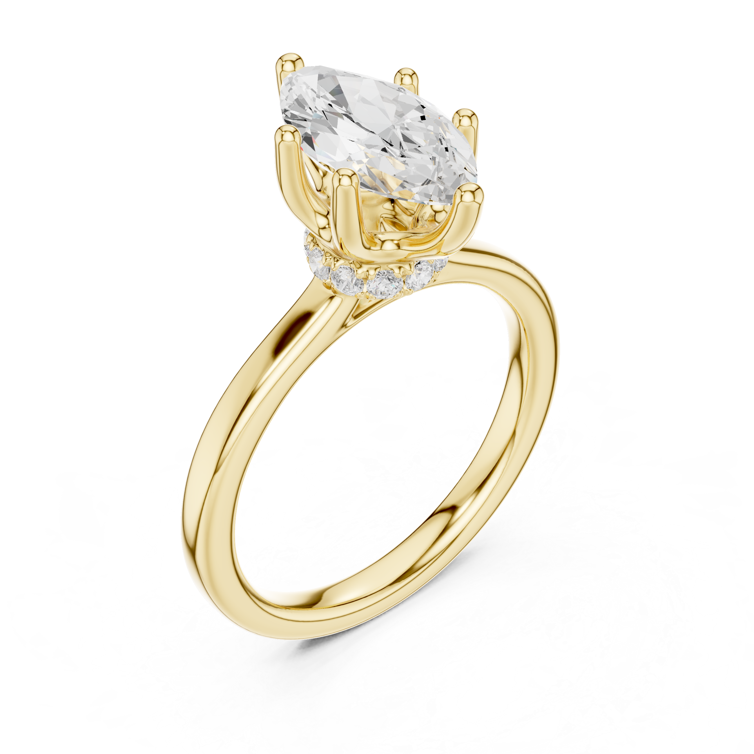 1.50 CT Marquise Cut Solitaire Diamond Engagement Ring with Hidden Halo
