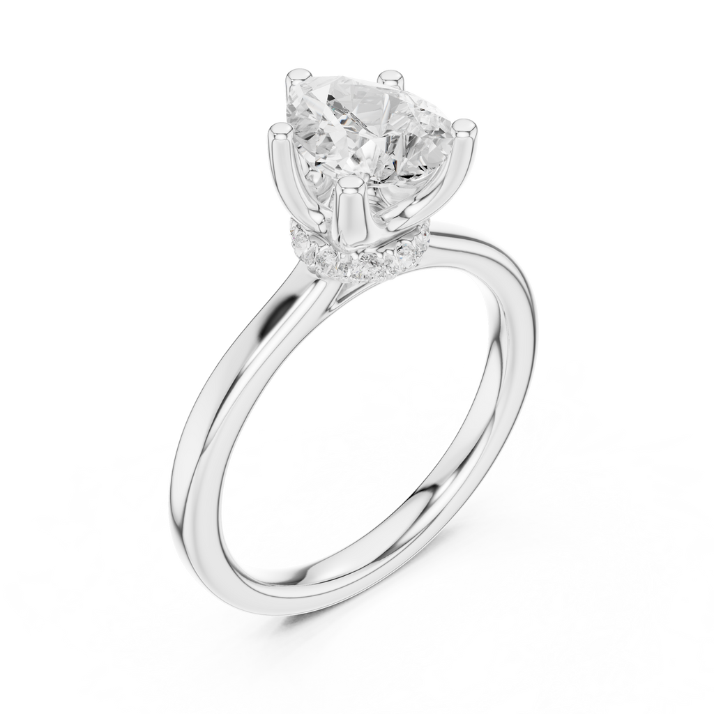 1.50 CT Pear Cut Solitaire Diamond Engagement Ring with Hidden Halo