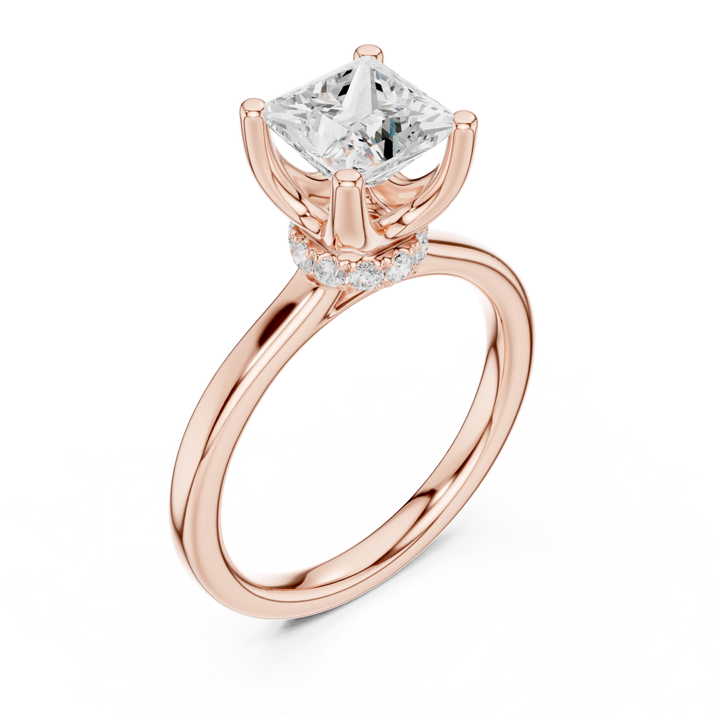 1.50 CT Princess Cut Solitaire Diamond Engagement Ring with Hidden Halo