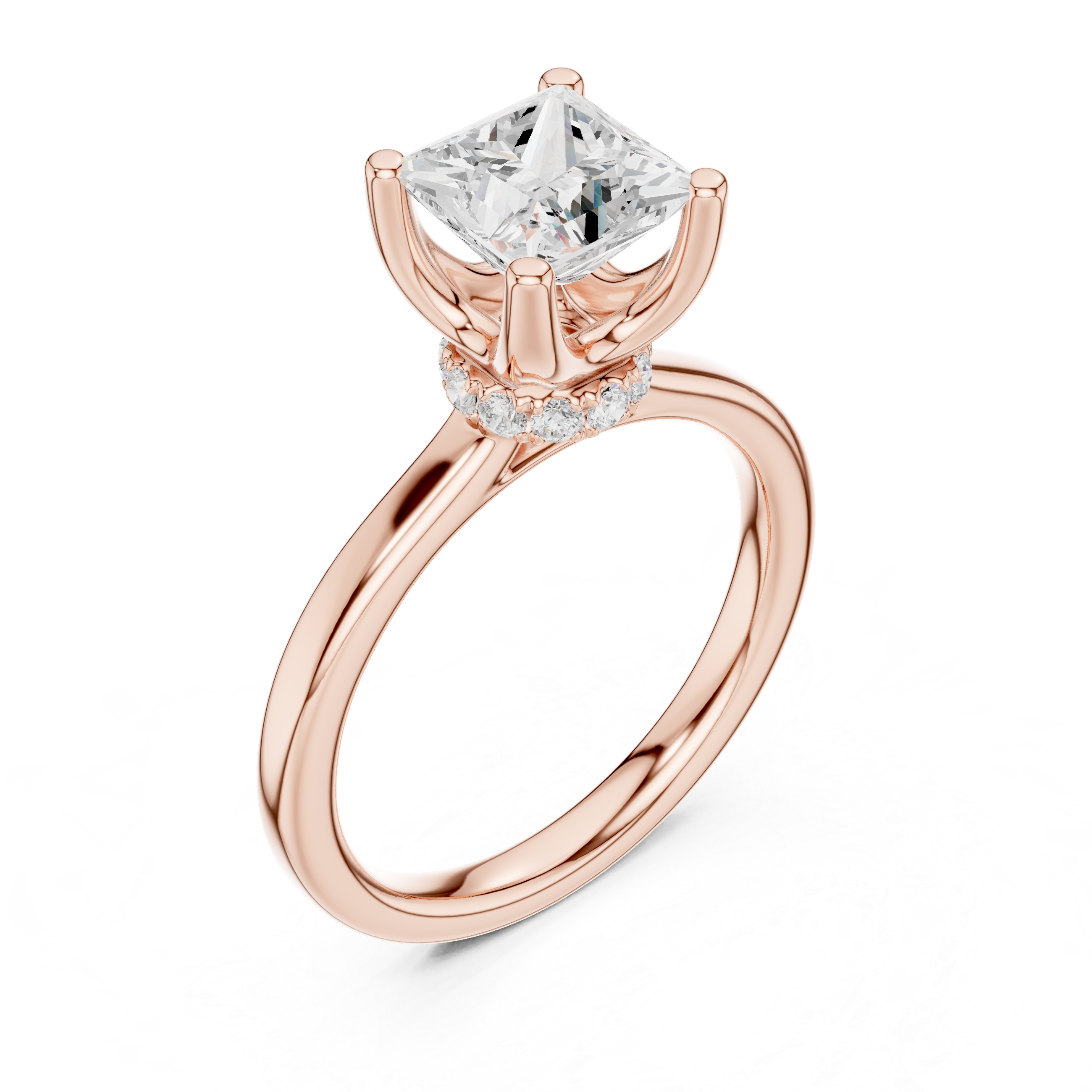 1.50 CT Princess Cut Solitaire Diamond Engagement Ring with Hidden Halo