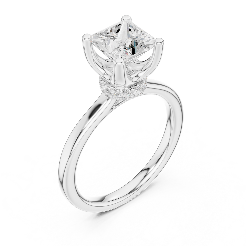 1.50 CT Princess Cut Solitaire Diamond Engagement Ring with Hidden Halo