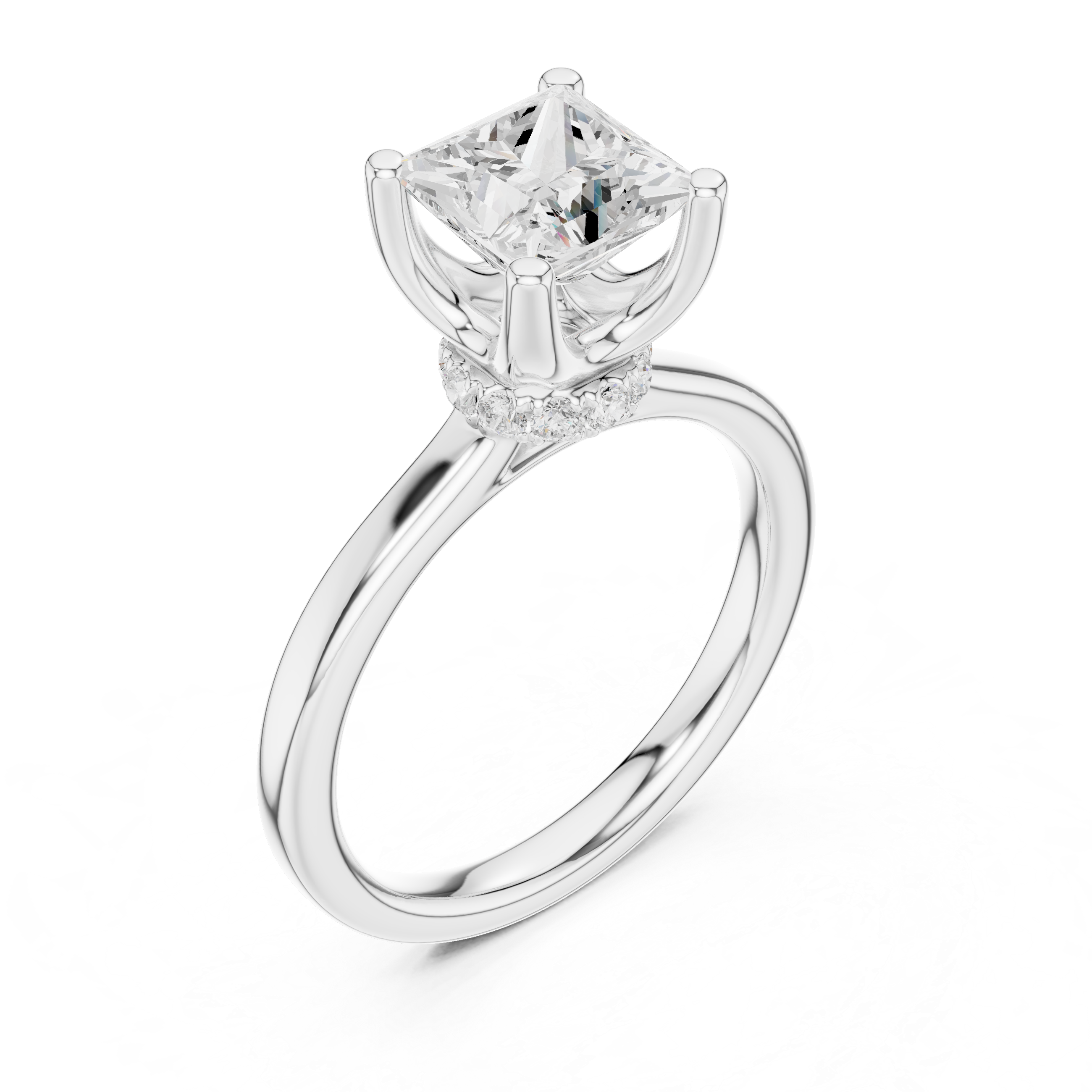 1.50 CT Princess Cut Solitaire Diamond Engagement Ring with Hidden Halo