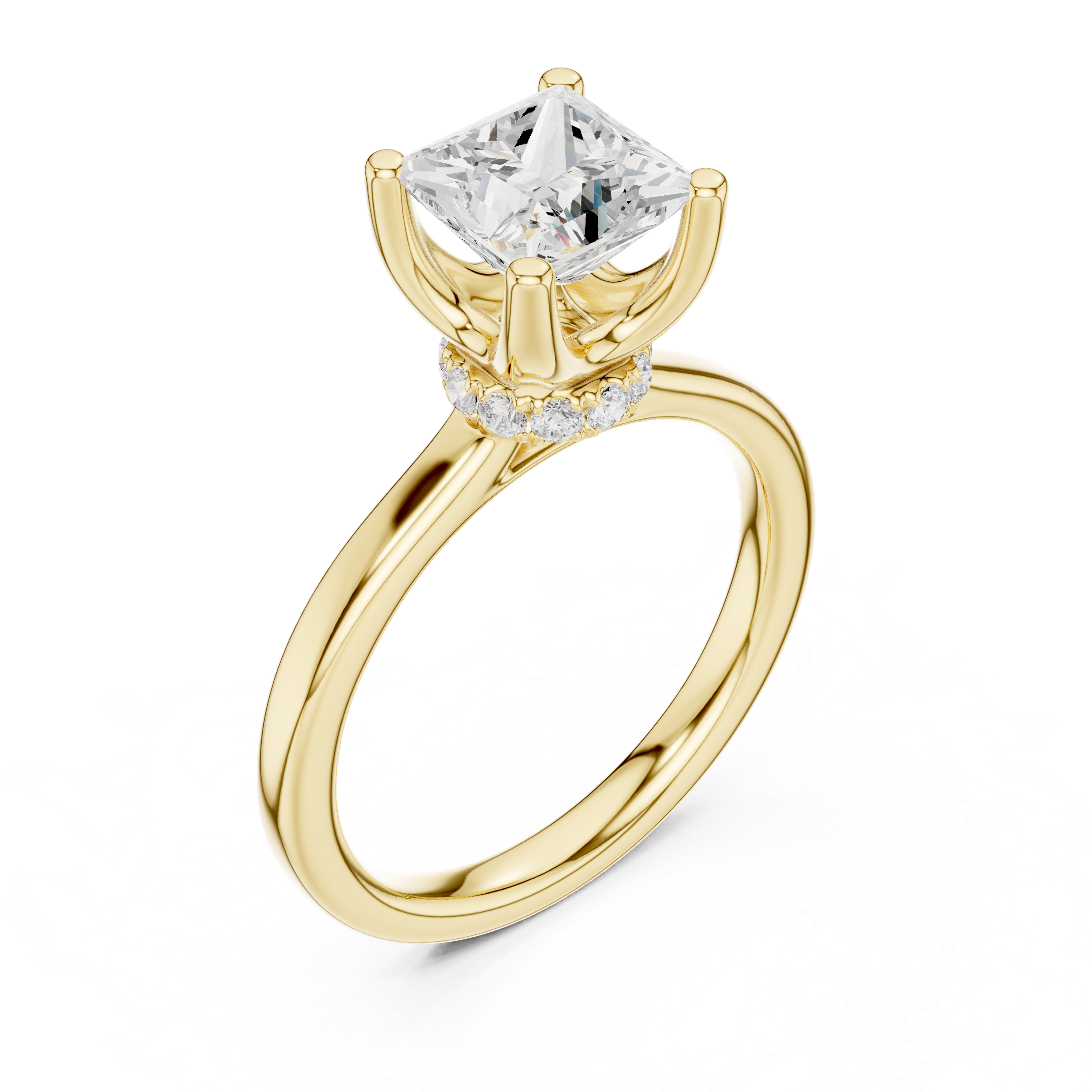 1.50 CT Princess Cut Solitaire Diamond Engagement Ring with Hidden Halo