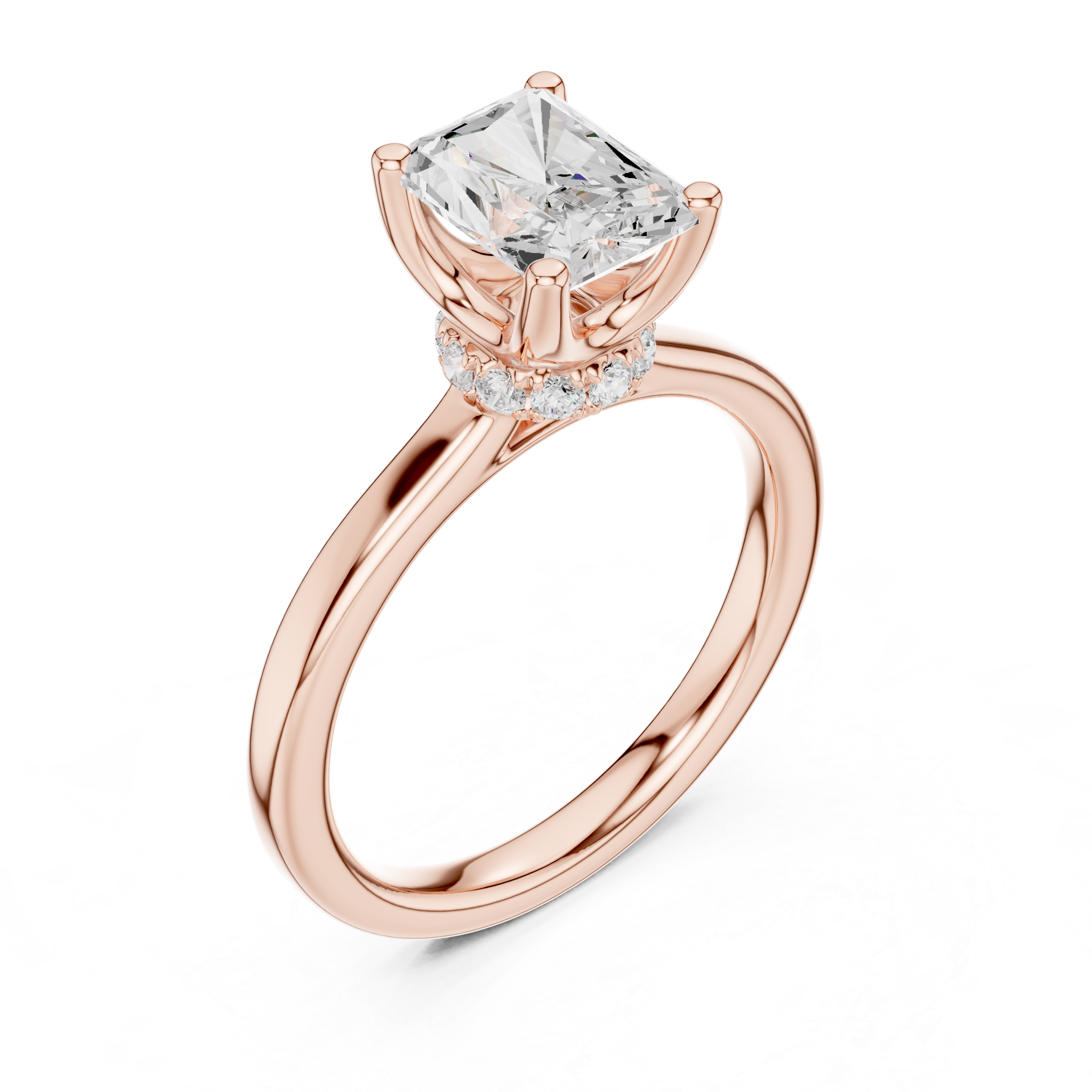 1.50 CT Radiant Cut Solitaire Diamond Engagement Ring with Hidden Halo