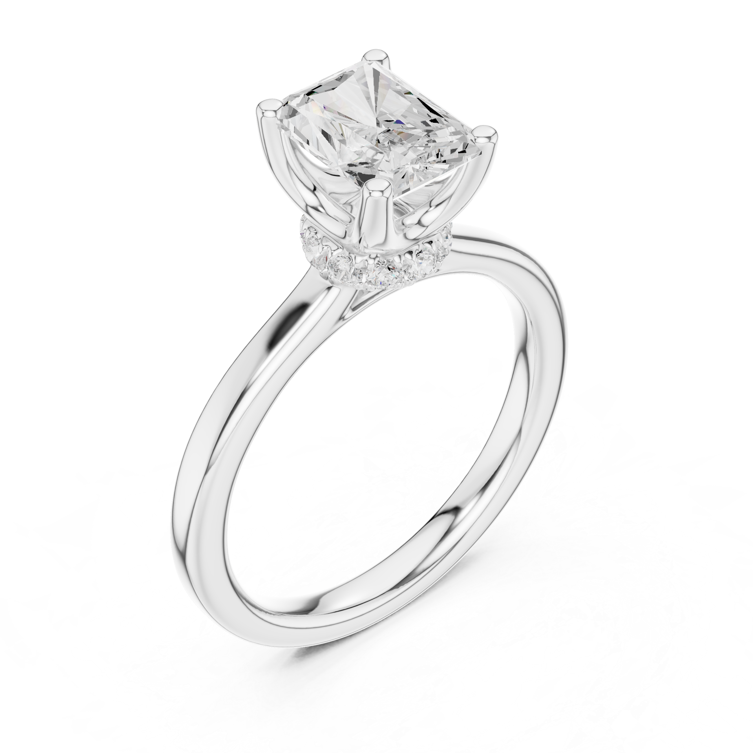 1.50 CT Radiant Cut Solitaire Diamond Engagement Ring with Hidden Halo