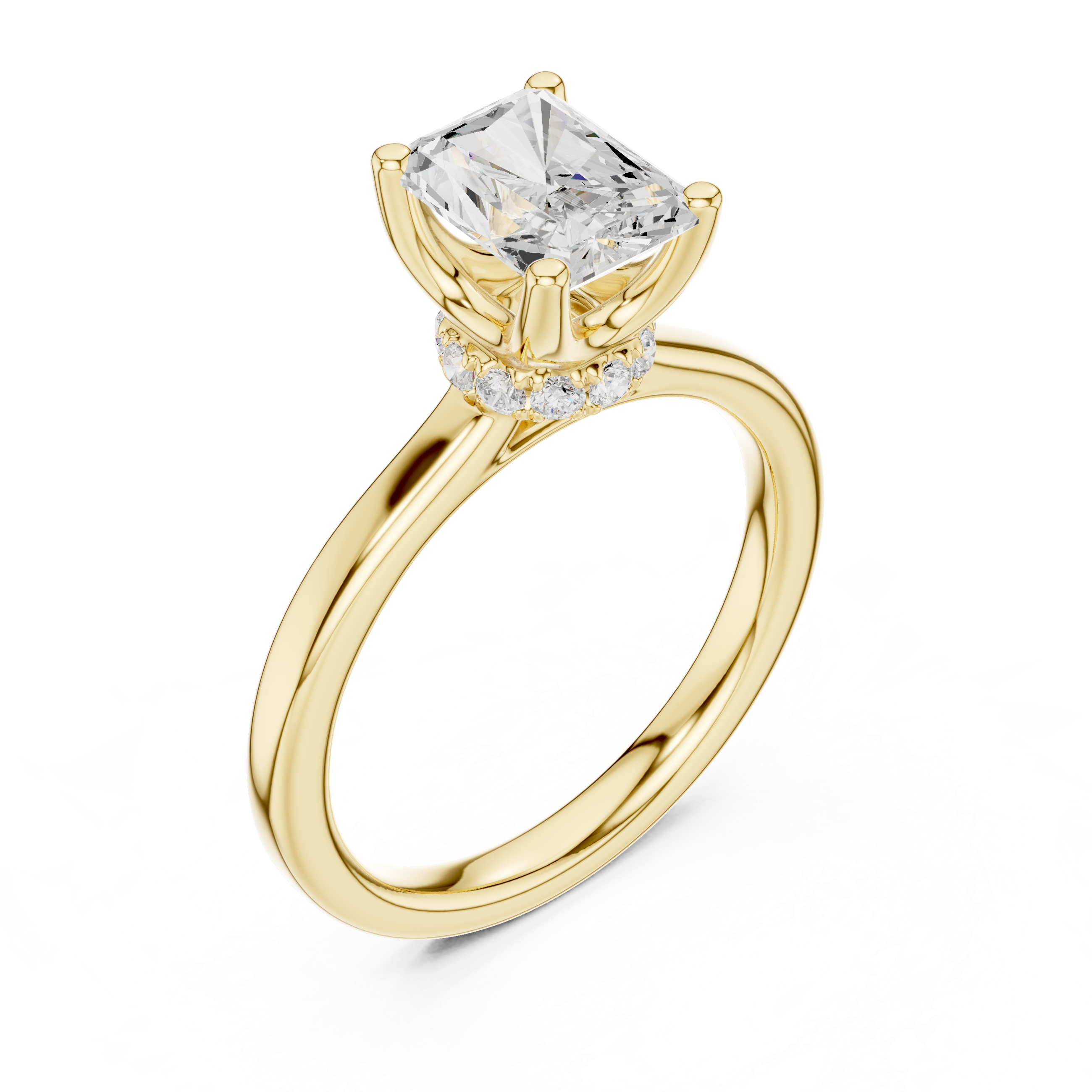 1.50 CT Radiant Cut Solitaire Diamond Engagement Ring with Hidden Halo
