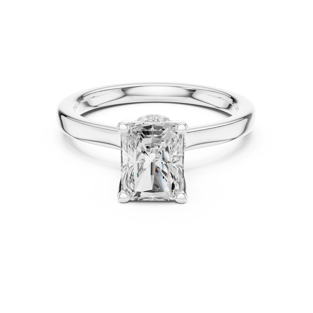 1.50 CT Radiant Cut Solitaire Diamond Engagement Ring with Hidden Halo