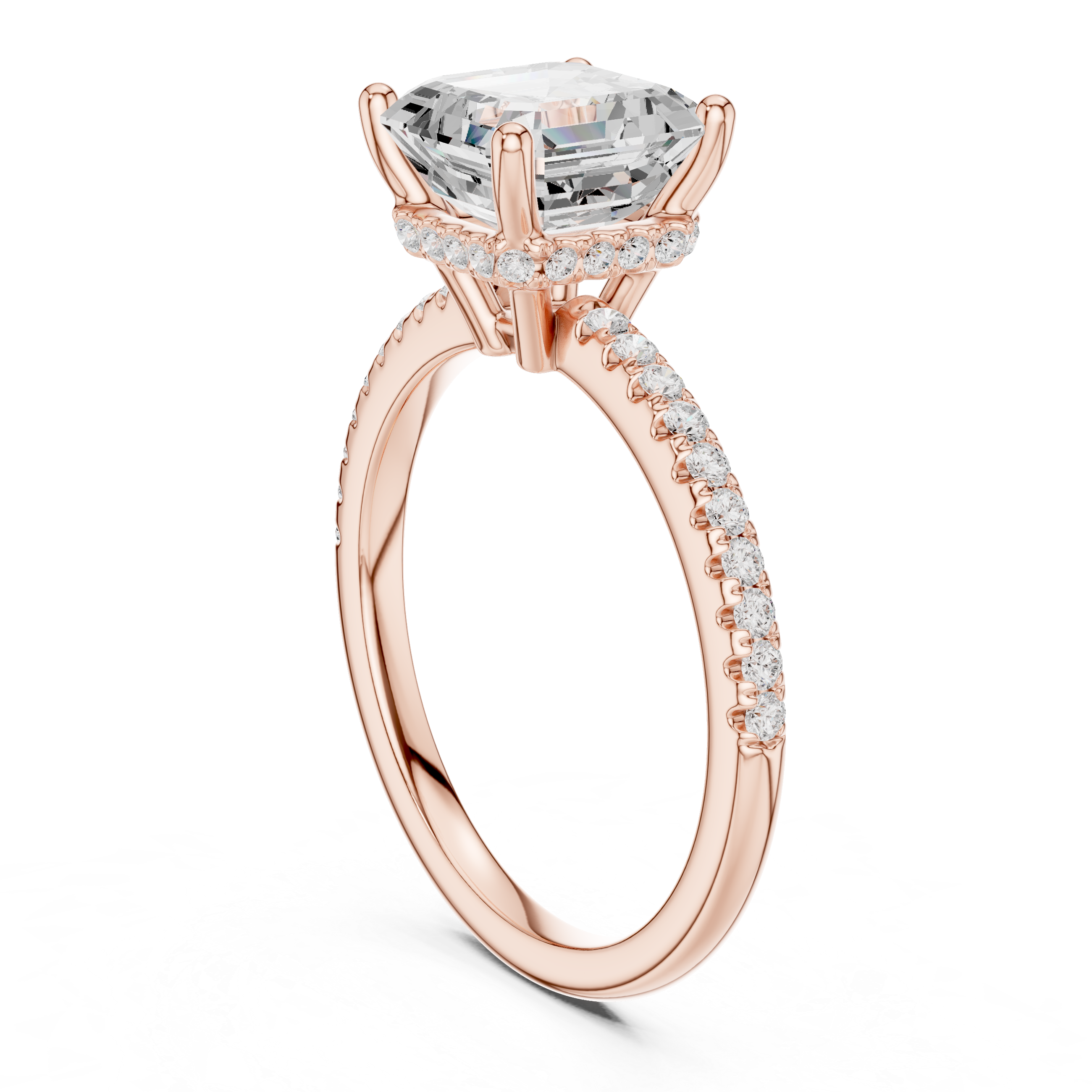 2.00 CT Asscher Cut Diamond Hidden Halo Pavé Engagement Ring