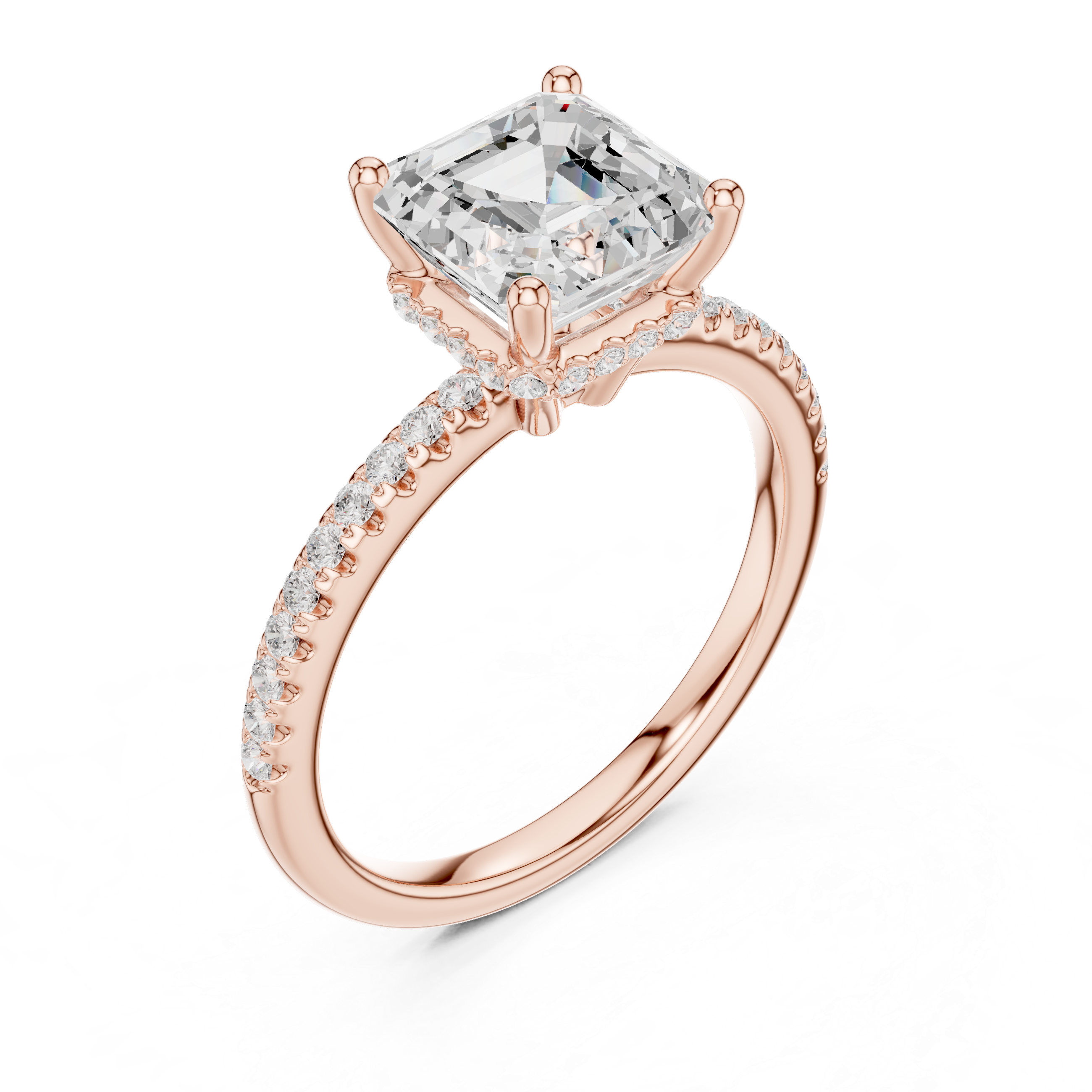 2.00 CT Asscher Cut Diamond Hidden Halo Pavé Engagement Ring