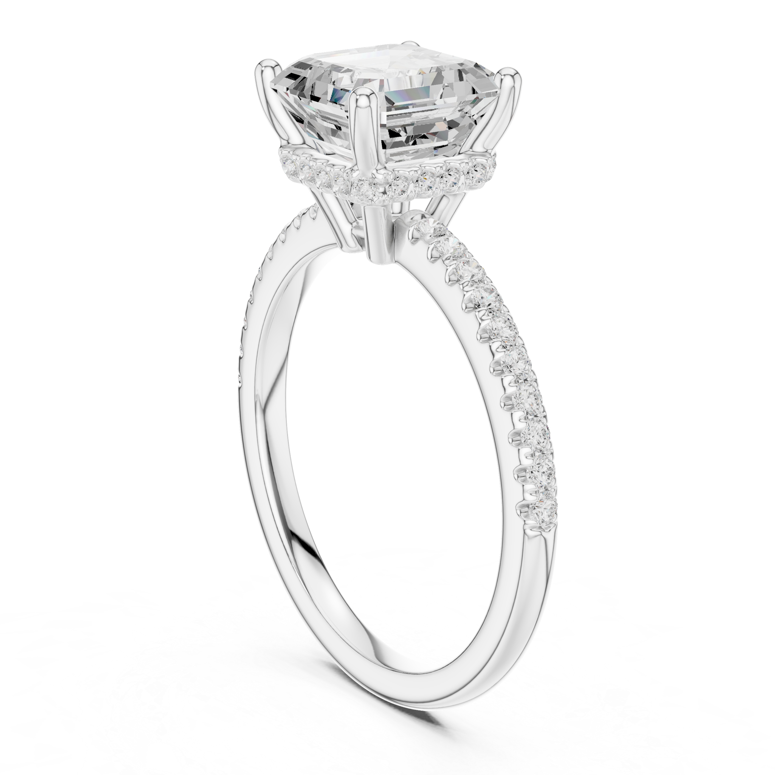 2.00 CT Asscher Cut Diamond Hidden Halo Pavé Engagement Ring