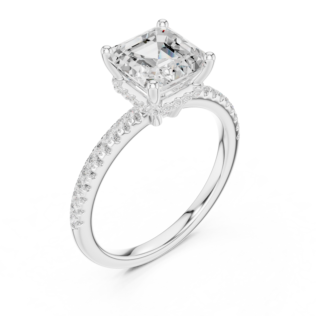 2.00 CT Asscher Cut Diamond Hidden Halo Pavé Engagement Ring