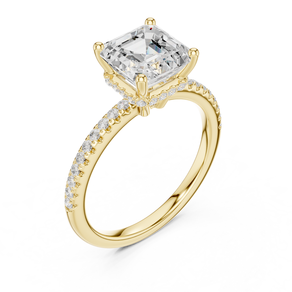 2.00 CT Asscher Cut Diamond Hidden Halo Pavé Engagement Ring