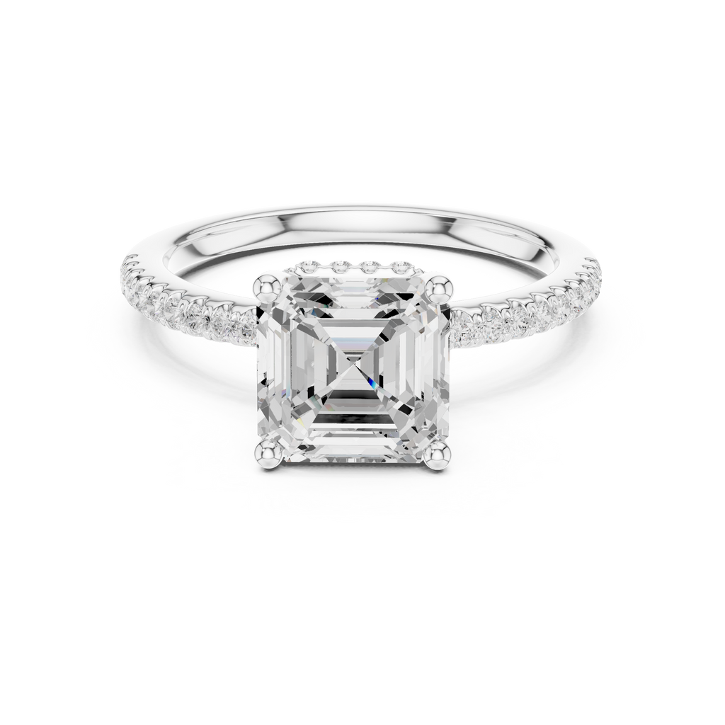 2.00 CT Asscher Cut Diamond Hidden Halo Pavé Engagement Ring