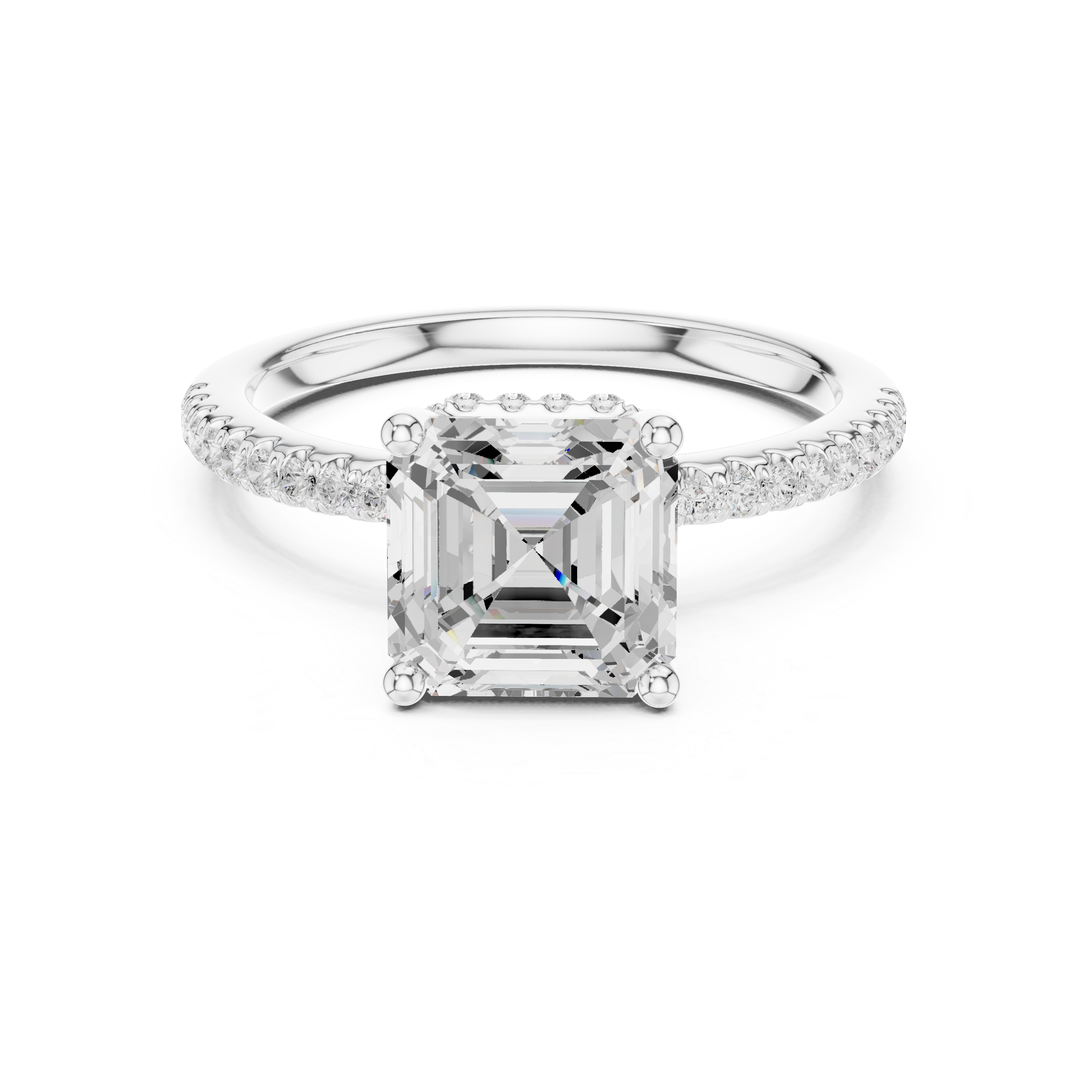 2.00 CT Asscher Cut Diamond Hidden Halo Pavé Engagement Ring