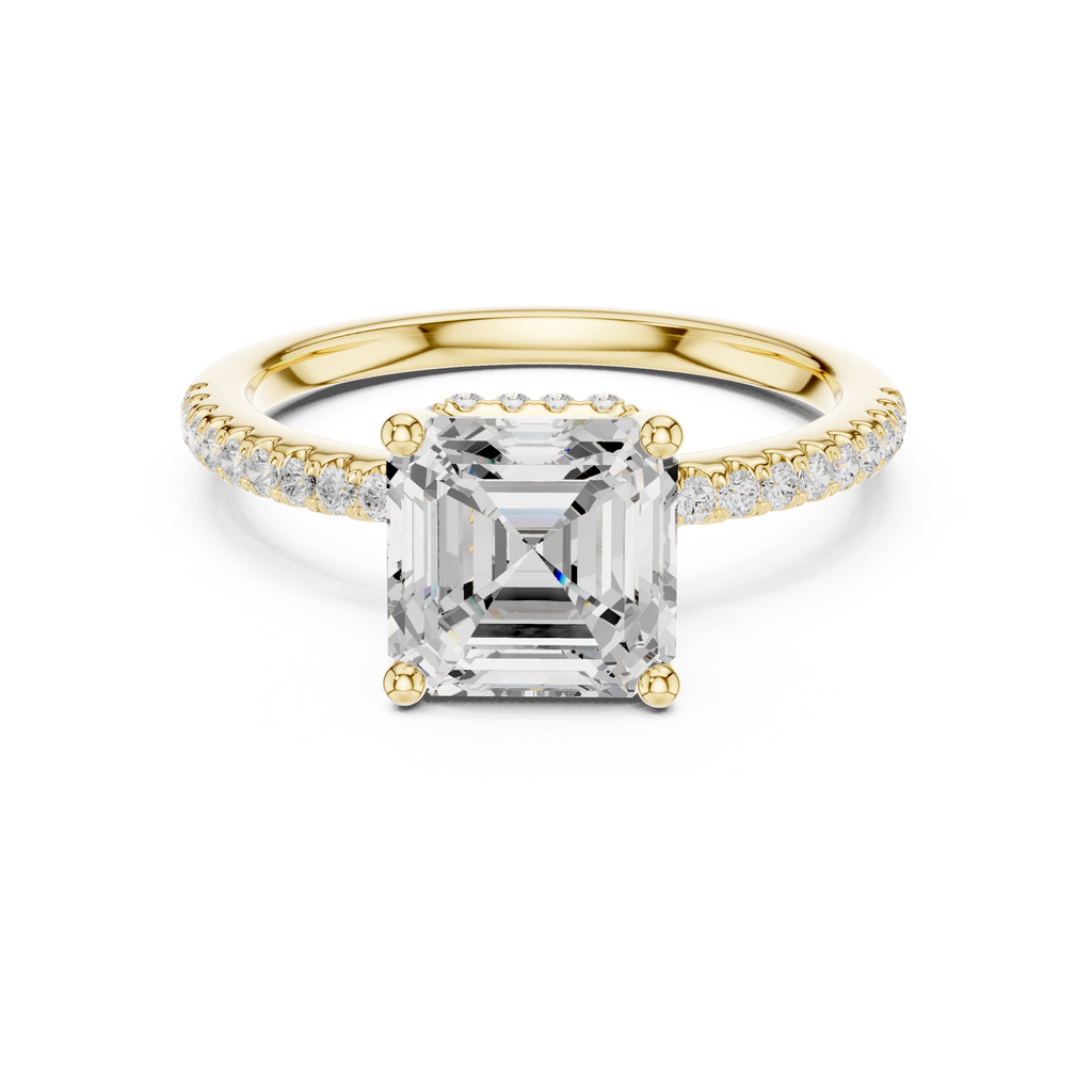 2.00 CT Asscher Cut Diamond Hidden Halo Pavé Engagement Ring