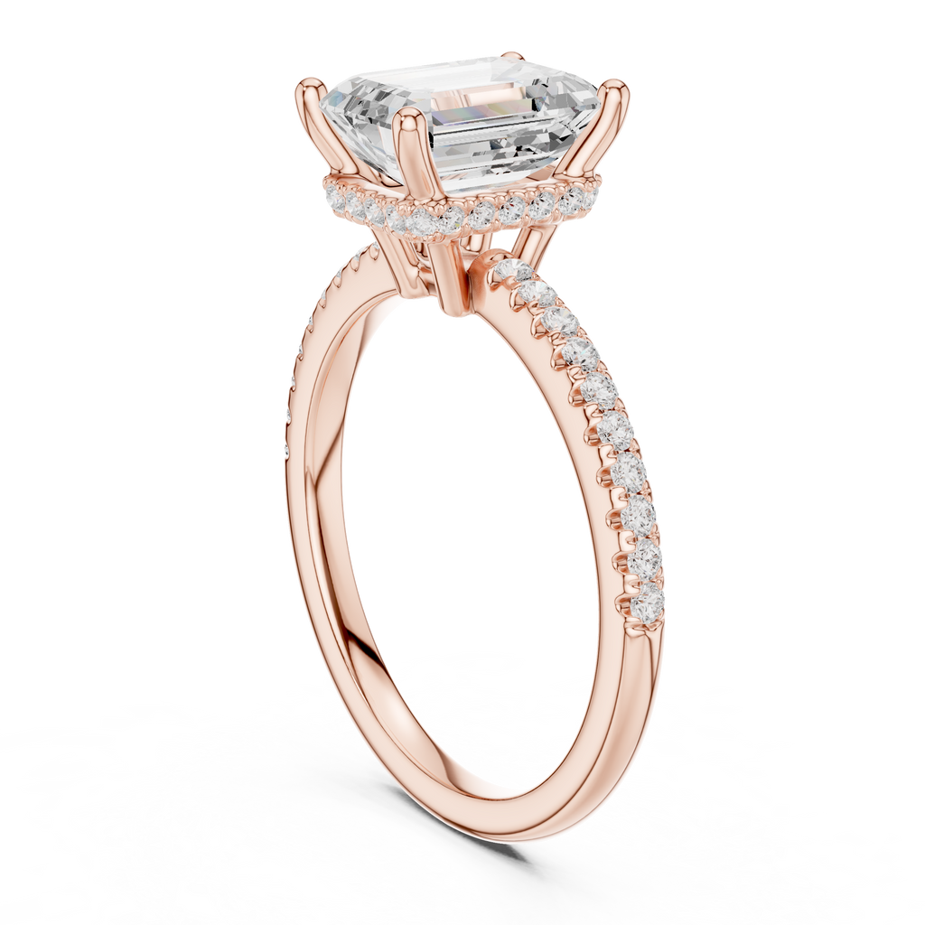 2.00 CT Emerald Cut Diamond Hidden Halo Pavé Engagement Ring