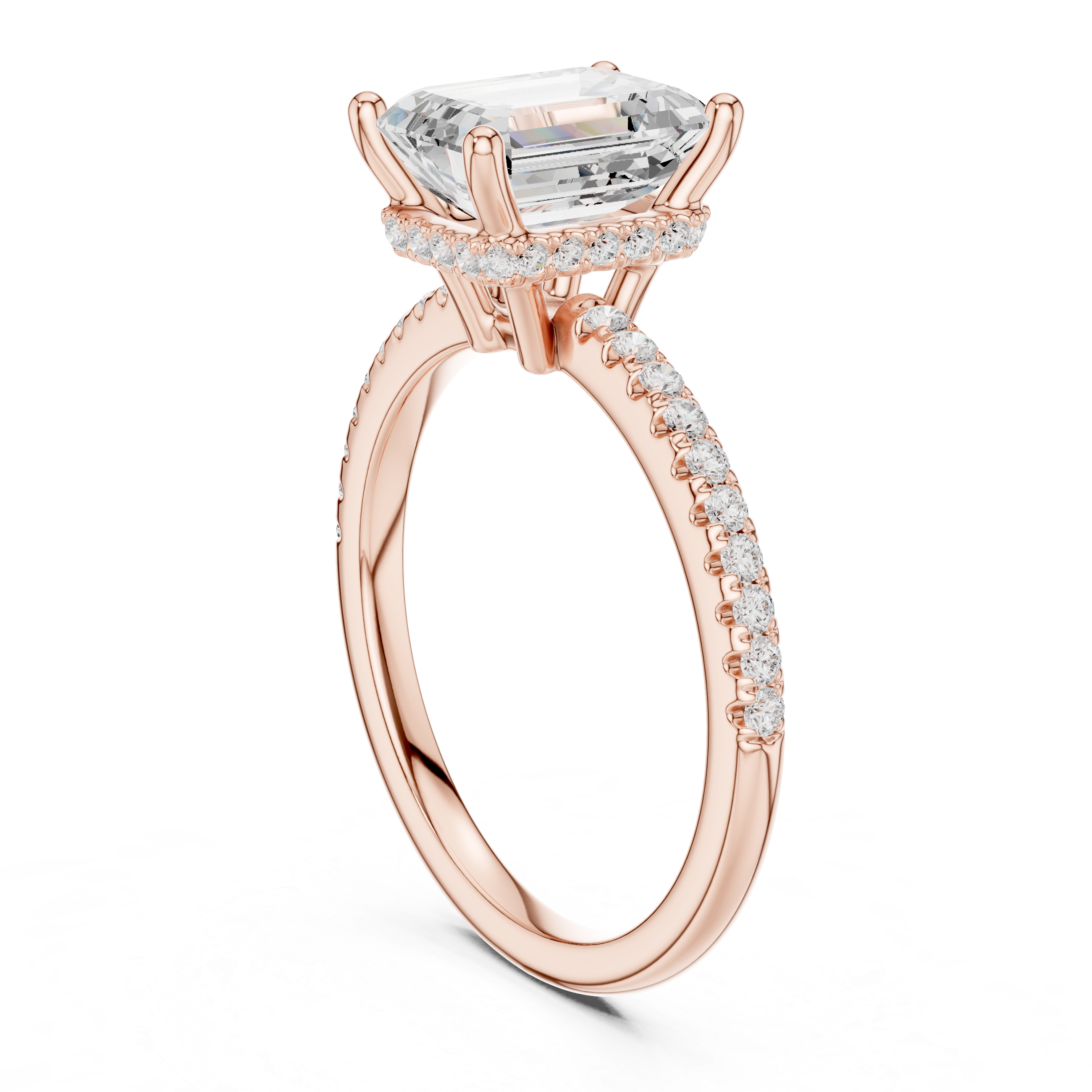 2.00 CT Emerald Cut Diamond Hidden Halo Pavé Engagement Ring