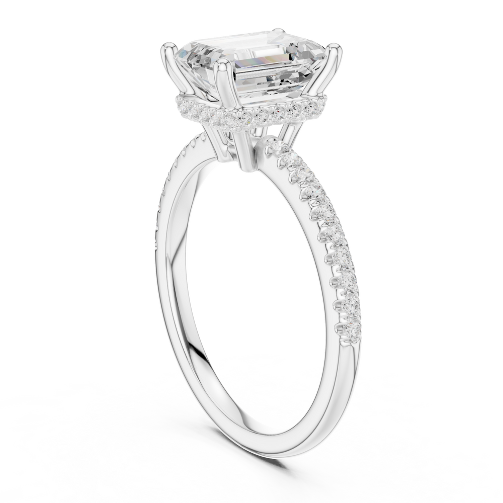 2.00 CT Emerald Cut Diamond Hidden Halo Pavé Engagement Ring