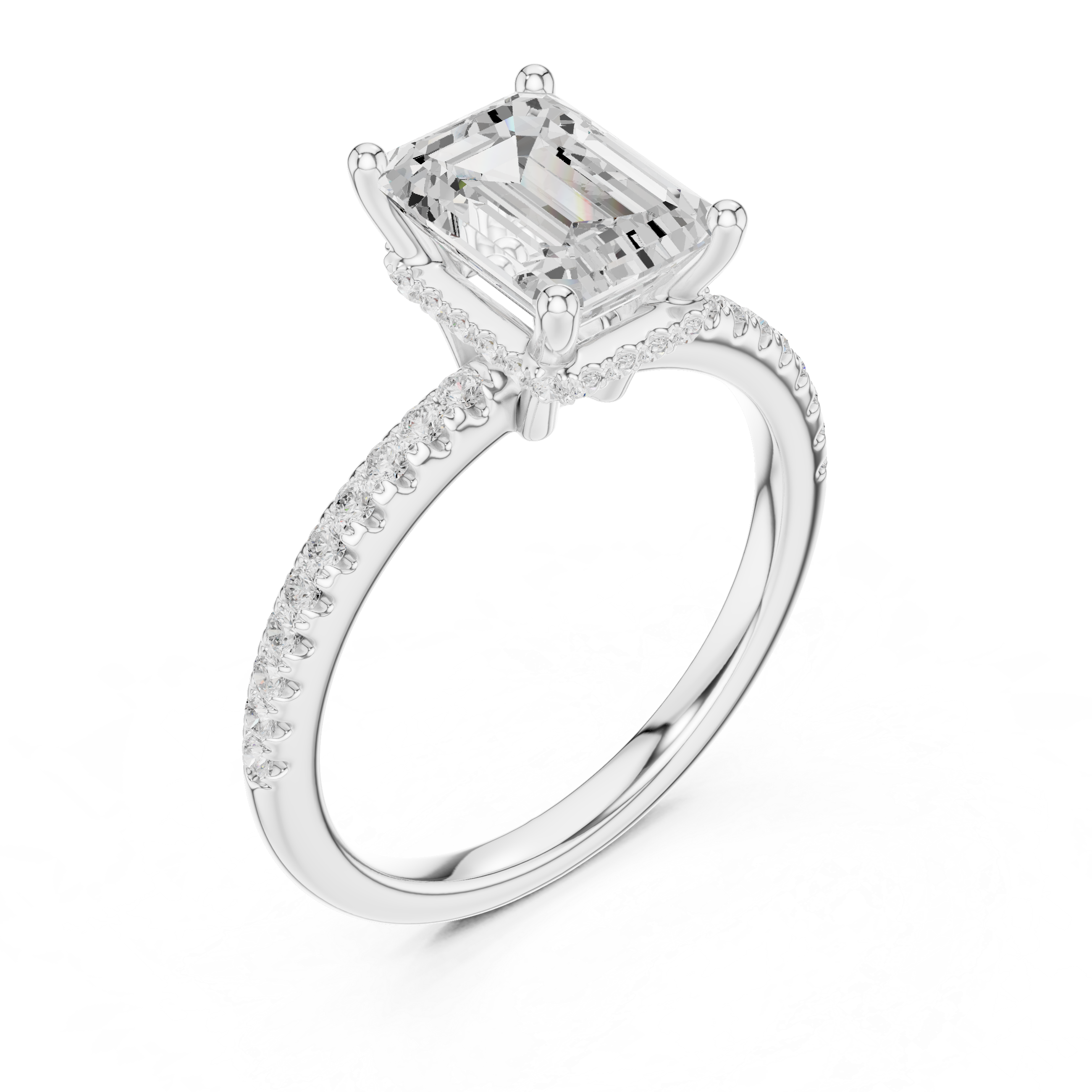 2.00 CT Emerald Cut Diamond Hidden Halo Pavé Engagement Ring