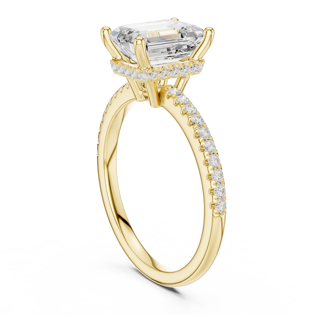2.00 CT Emerald Cut Diamond Hidden Halo Pavé Engagement Ring