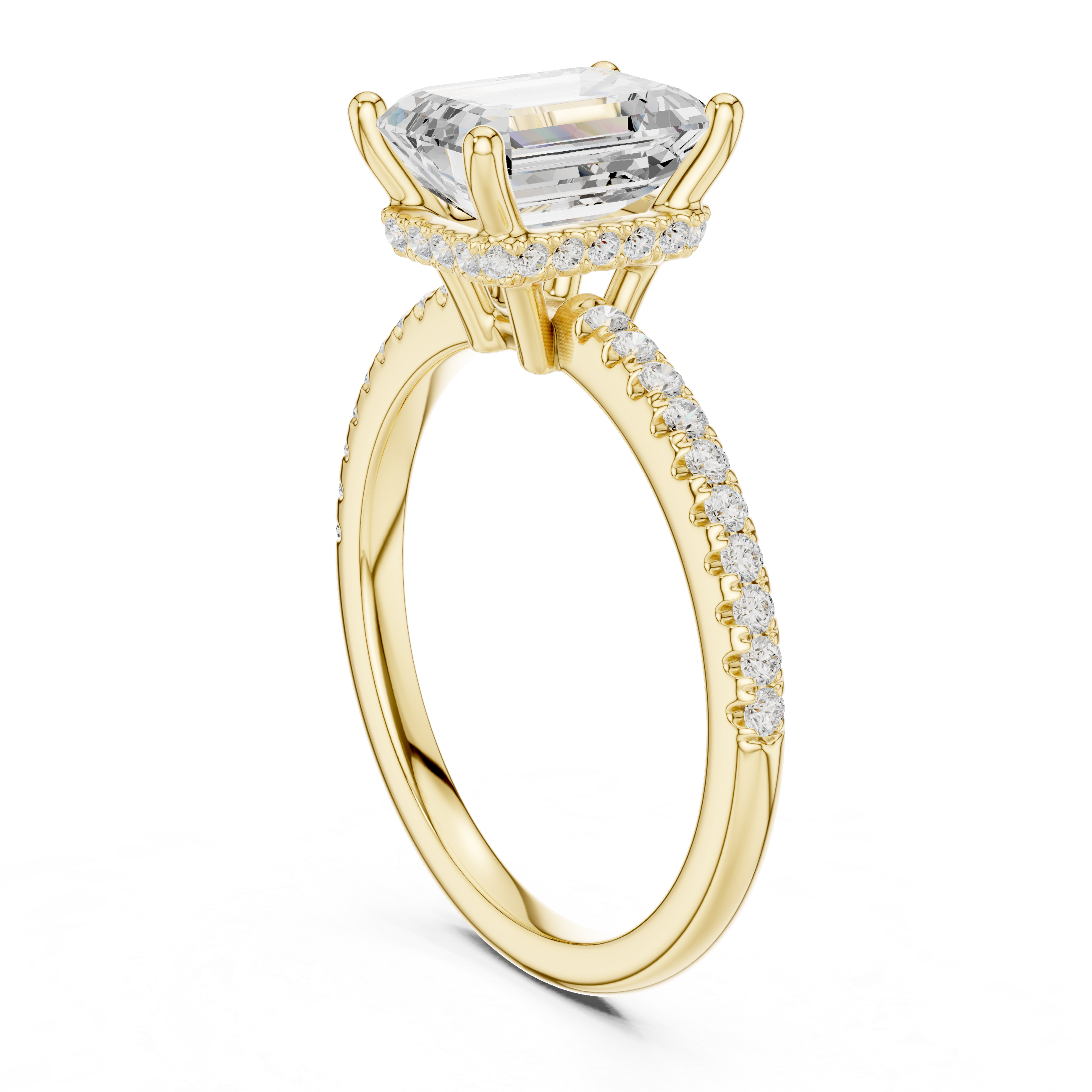 2.00 CT Emerald Cut Diamond Hidden Halo Pavé Engagement Ring