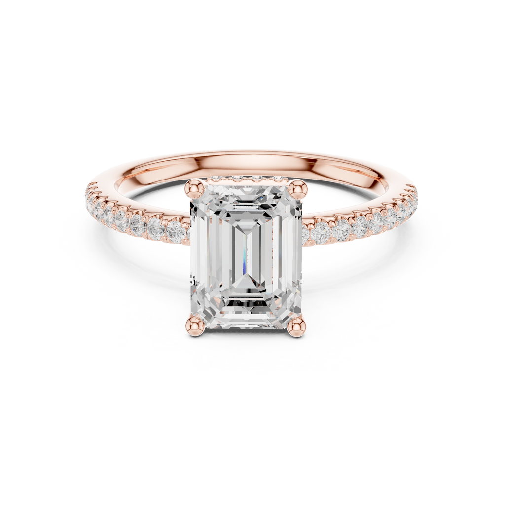 2.00 CT Emerald Cut Diamond Hidden Halo Pavé Engagement Ring