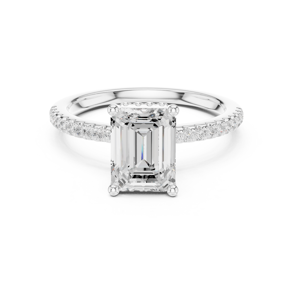 2.00 CT Emerald Cut Diamond Hidden Halo Pavé Engagement Ring