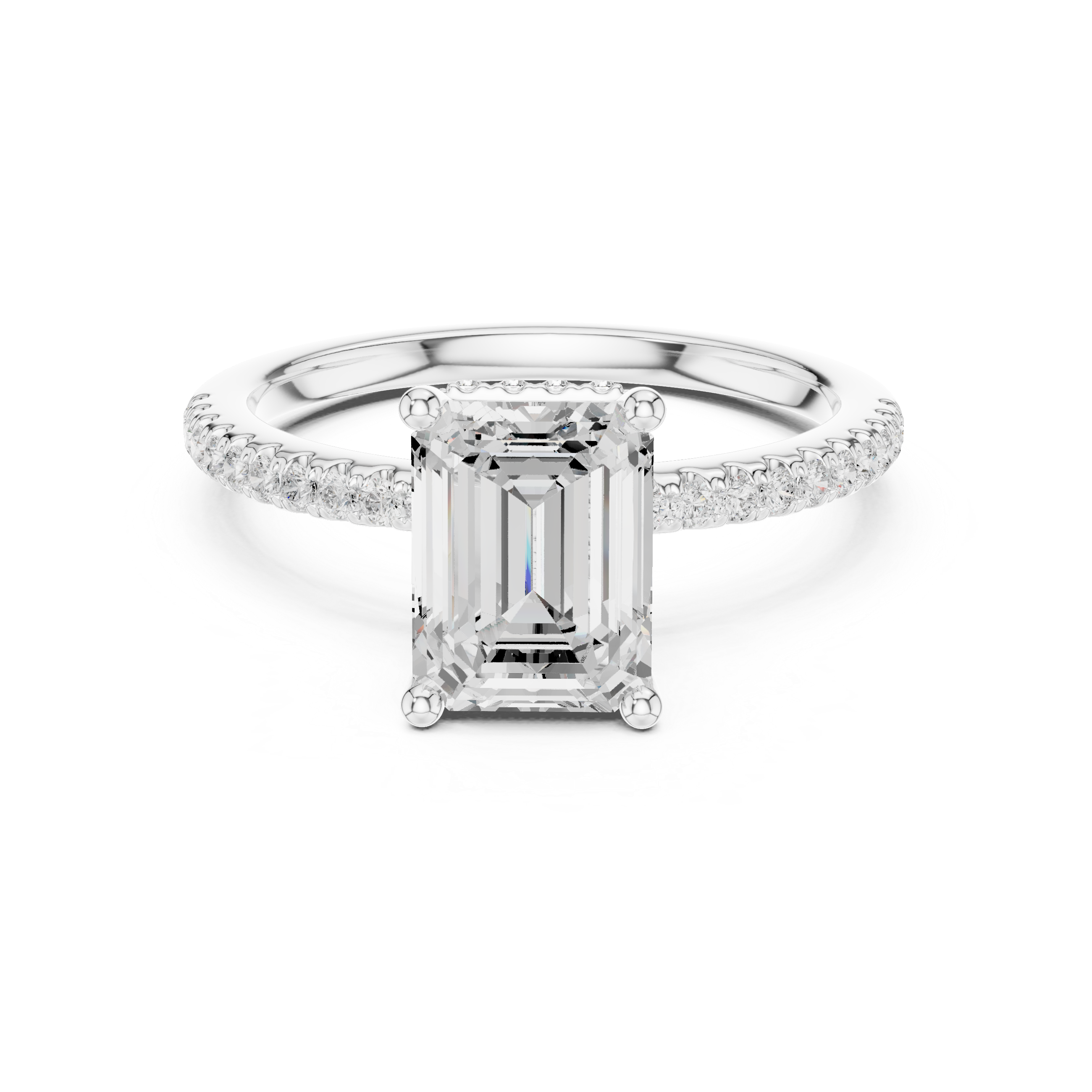 2.00 CT Emerald Cut Diamond Hidden Halo Pavé Engagement Ring