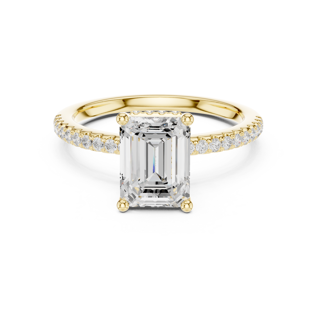 2.00 CT Emerald Cut Diamond Hidden Halo Pavé Engagement Ring