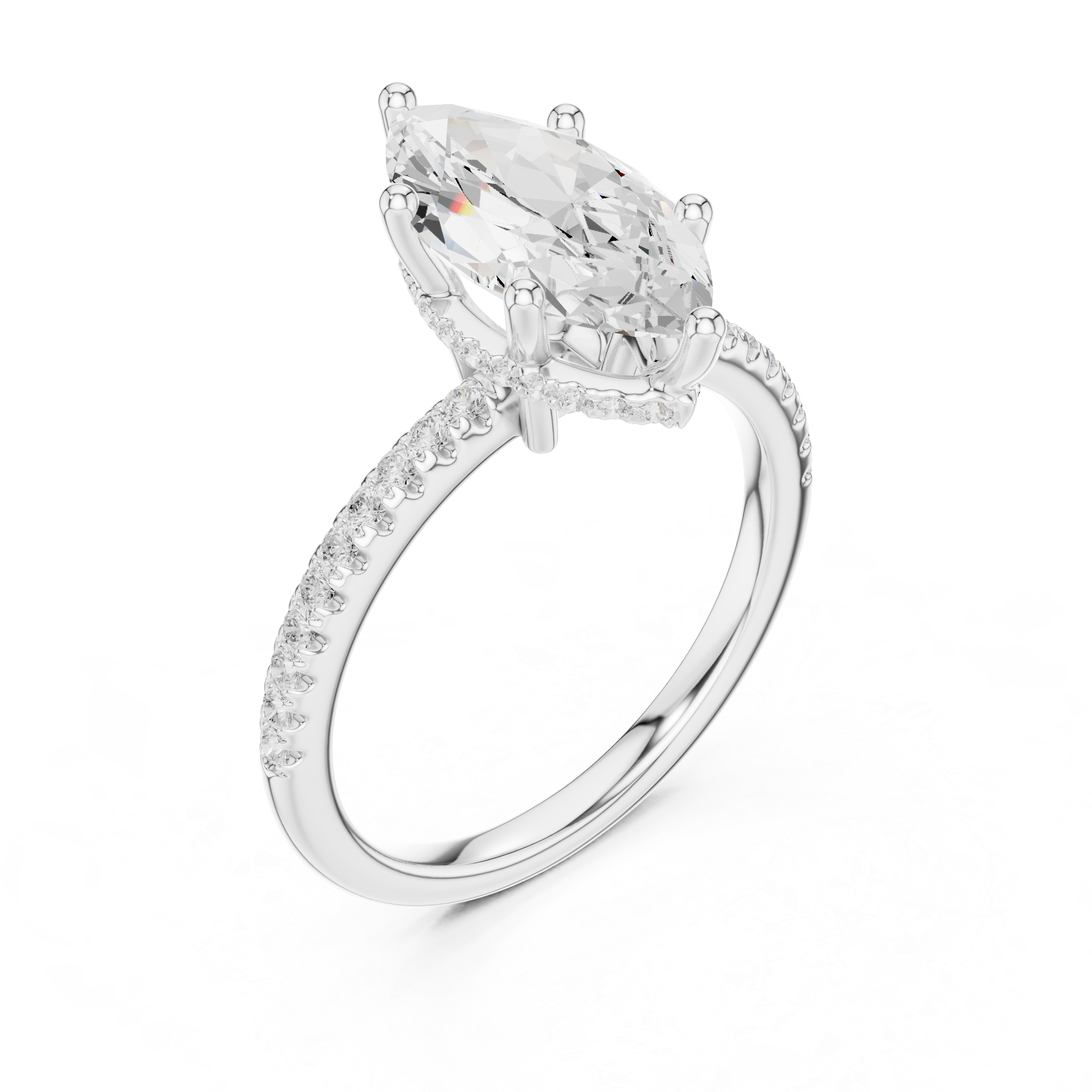 2.00 CT Marquise Cut Diamond Hidden Halo Pavé Engagement Ring