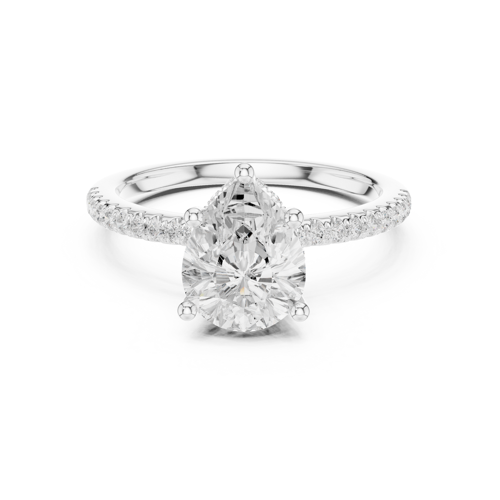 2.00 CT Pear Cut Diamond Hidden Halo Pavé Engagement Ring