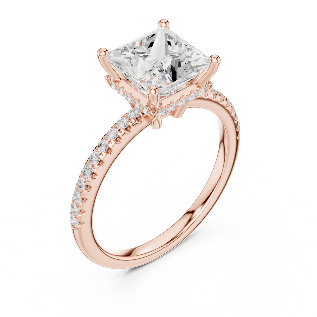 2.00 CT Princess Cut Diamond Hidden Halo Pavé Engagement Ring with Cathedral Setting