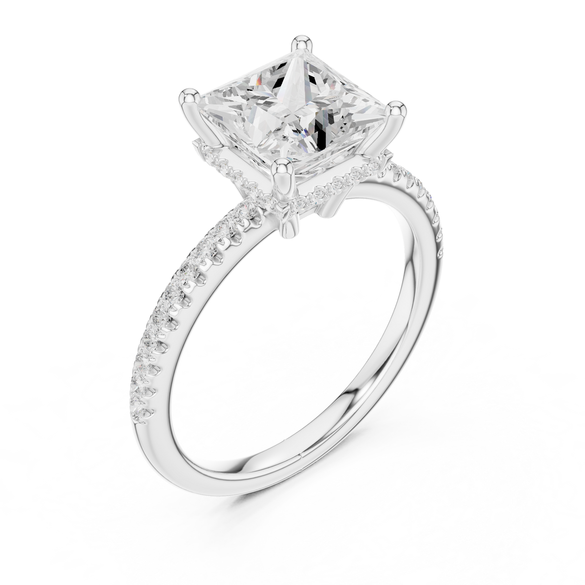 Princess Cut Diamond Hidden Halo Pavé Engagement Ring with – view 3 of 12, lab grown diamond ring | Jewelix Atelier