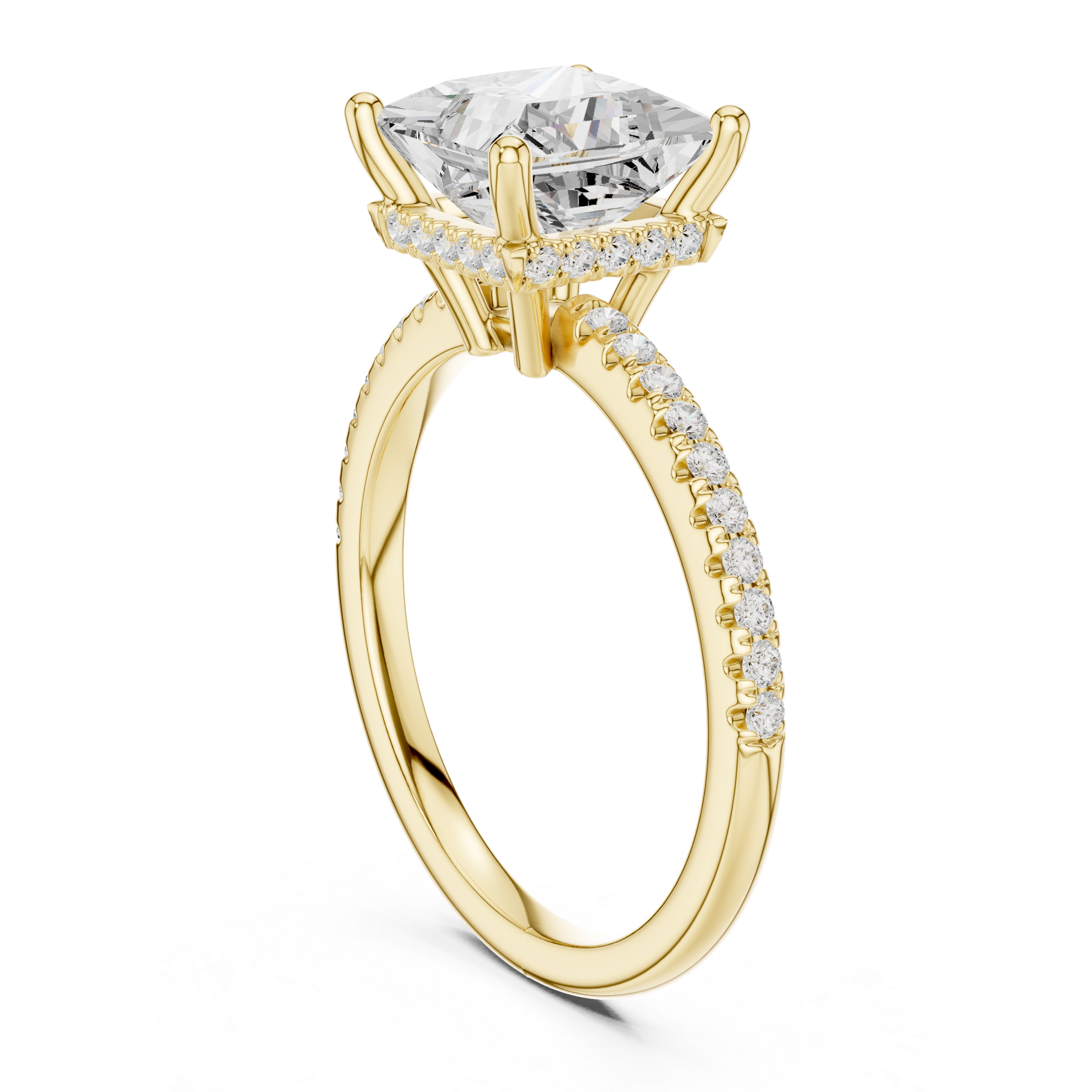 2.00 CT Princess Cut Diamond Hidden Halo Pavé Engagement Ring with Cathedral Setting
