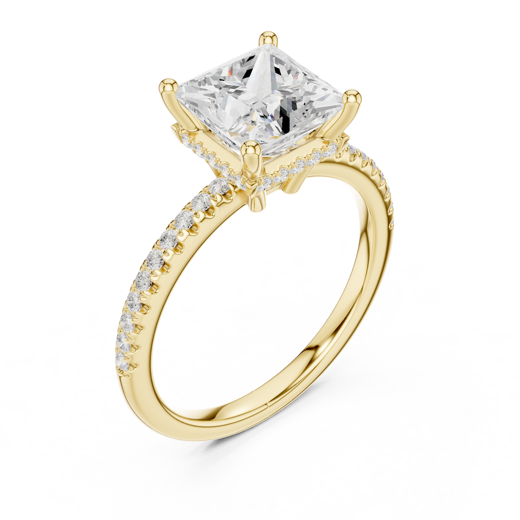 2.00 CT Princess Cut Diamond Hidden Halo Pavé Engagement Ring with Cathedral Setting